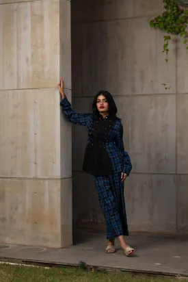 Blue Plaided Office Wear Co-ord Set