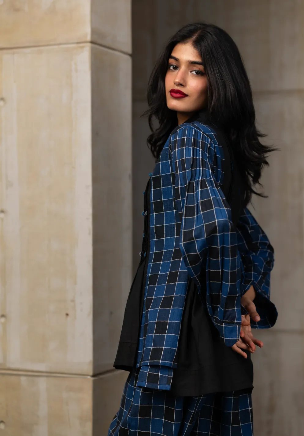 Blue Plaided Office Wear Co-ord Set