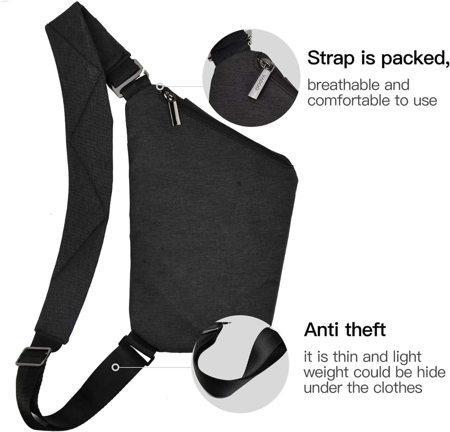 BROADREAM Anti Theft Crossbody Bag for Men Women - Slim Sling Bag Crossbody Shoulder Bag for Travel Hiking Sport Casual