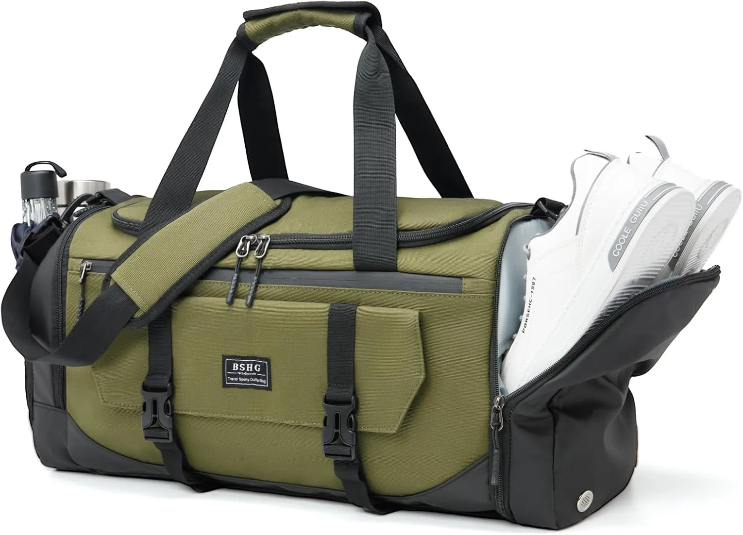 BSHG Sports Bag For Men & Women With Shoes Compartment And Wet Pocket, Sports Duffle Bag, Workout Bags For Gym Swimming Yoga,Waterproof Weekend Overnight Carry On Bag B-GA-002-Green
