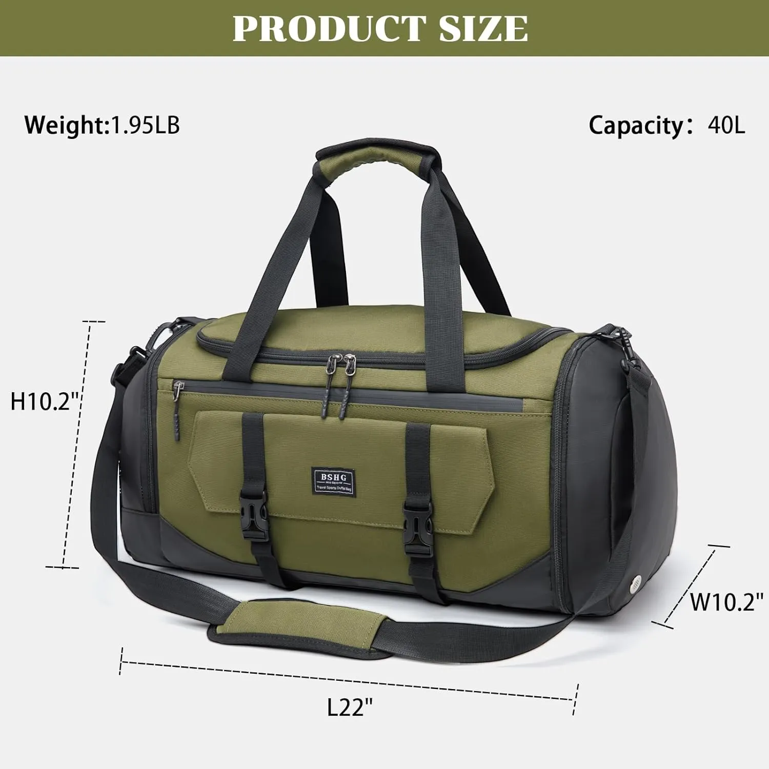 BSHG Sports Bag For Men & Women With Shoes Compartment And Wet Pocket, Sports Duffle Bag, Workout Bags For Gym Swimming Yoga,Waterproof Weekend Overnight Carry On Bag B-GA-002-Green