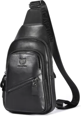 BULLCAPTAIN Mens Leather Sling Bag Backpack Casual Outdoor Shoulder Crossbody Chest Bag with USB Charging Port