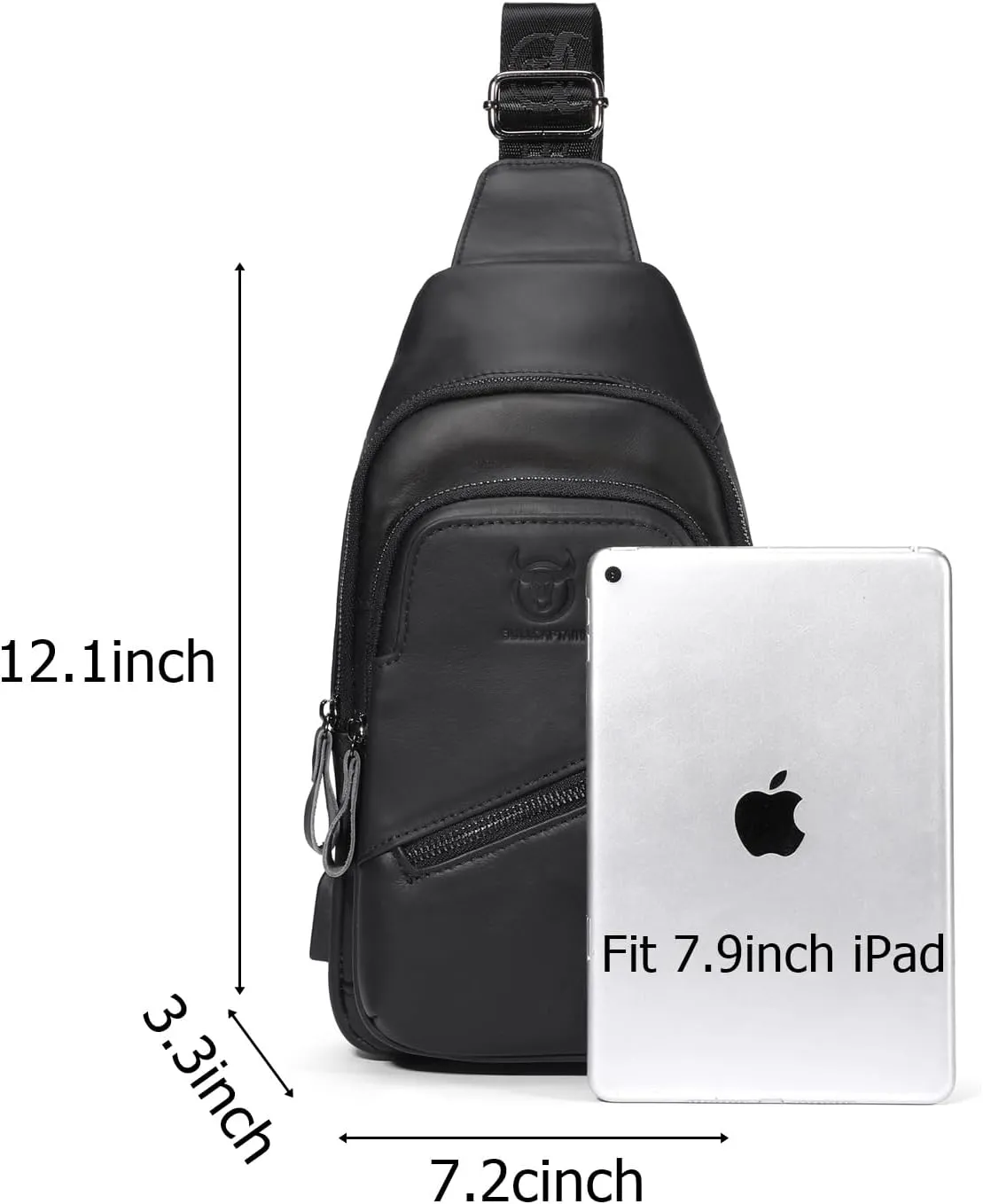BULLCAPTAIN Mens Leather Sling Bag Backpack Casual Outdoor Shoulder Crossbody Chest Bag with USB Charging Port