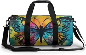 Butterfly Tie Dye Gym Bag Small Travel Duffle Bag with Compartment Carry On Weekender Bag for Women Men