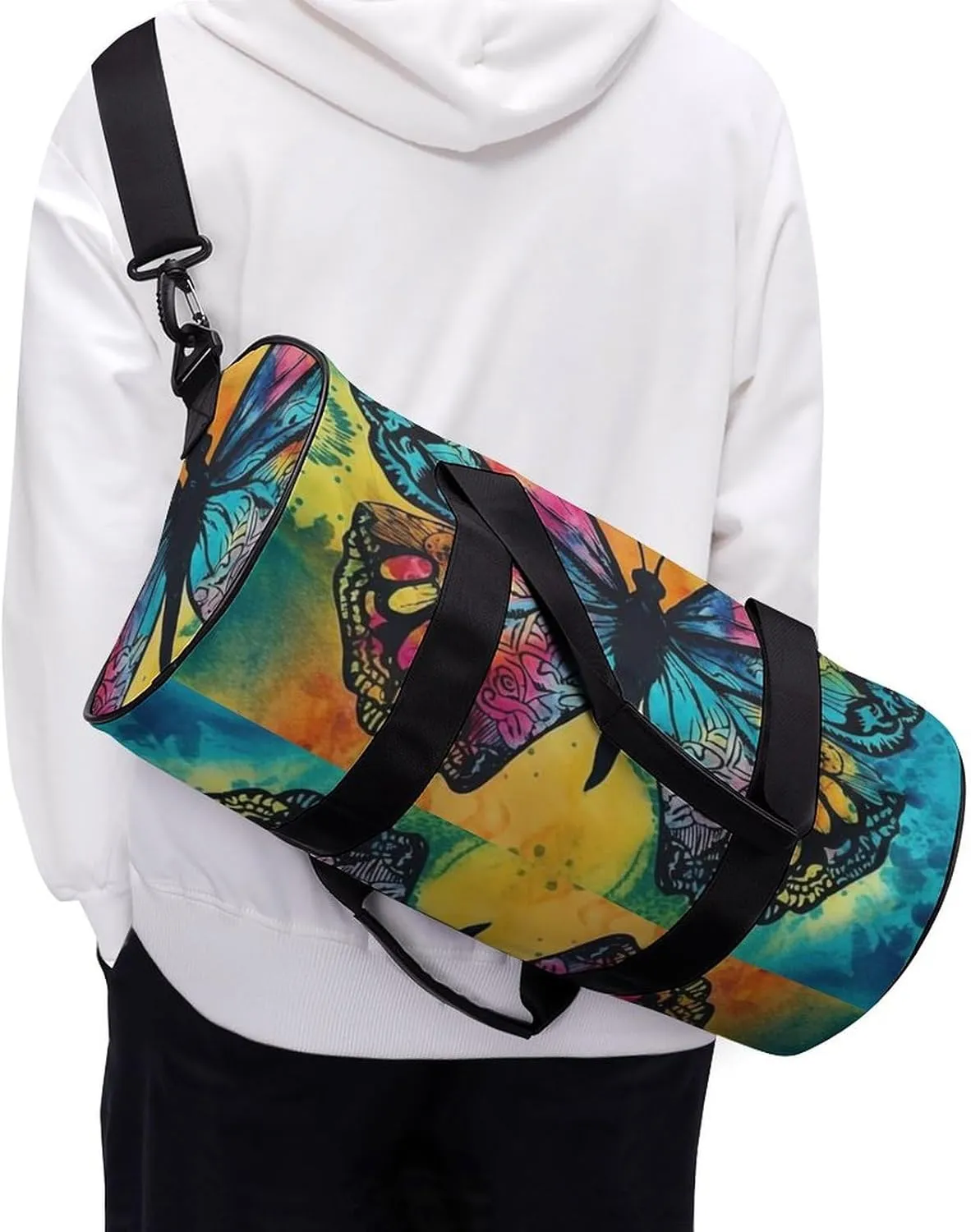 Butterfly Tie Dye Gym Bag Small Travel Duffle Bag with Compartment Carry On Weekender Bag for Women Men