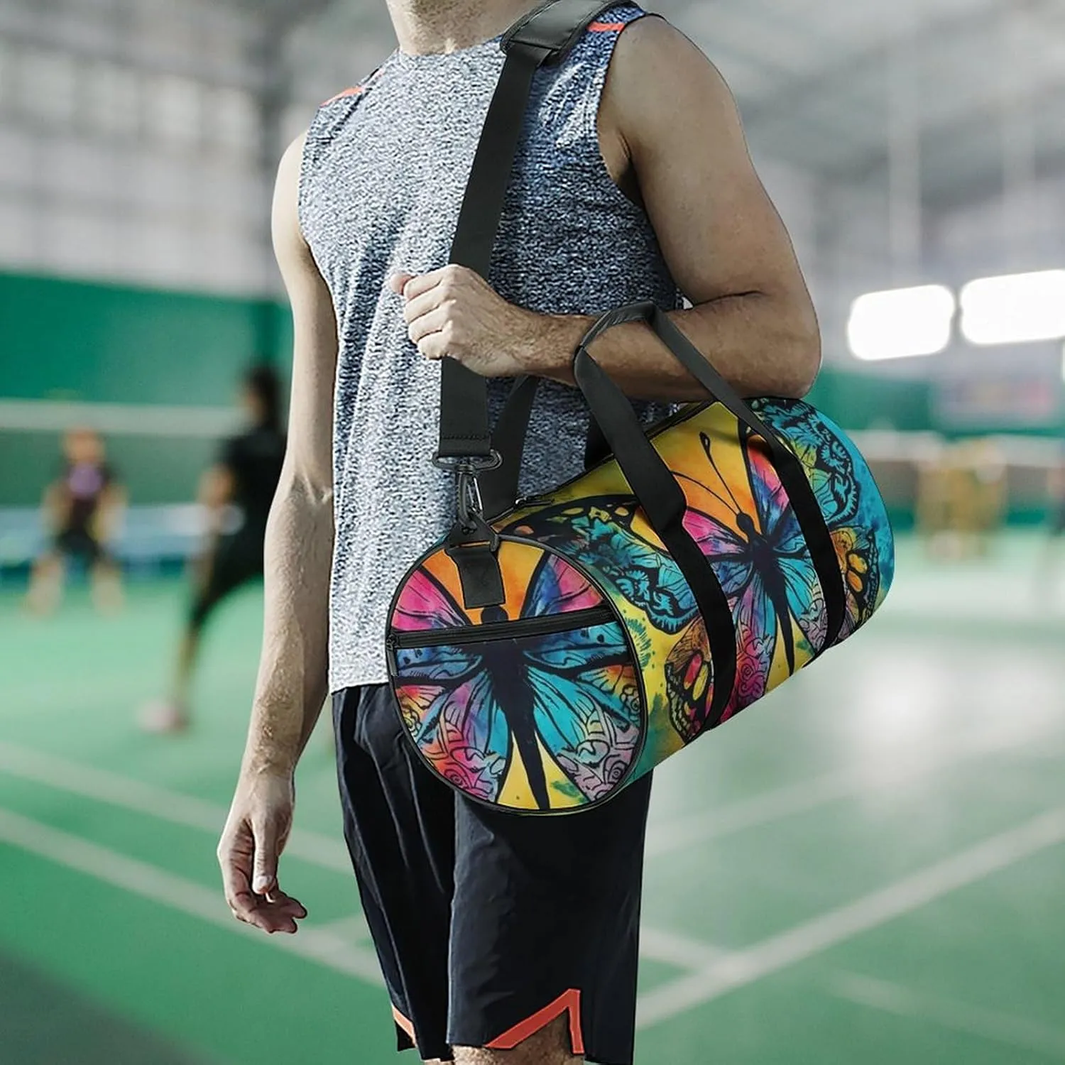 Butterfly Tie Dye Gym Bag Small Travel Duffle Bag with Compartment Carry On Weekender Bag for Women Men
