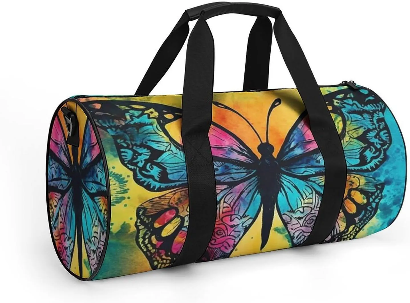 Butterfly Tie Dye Gym Bag Small Travel Duffle Bag with Compartment Carry On Weekender Bag for Women Men