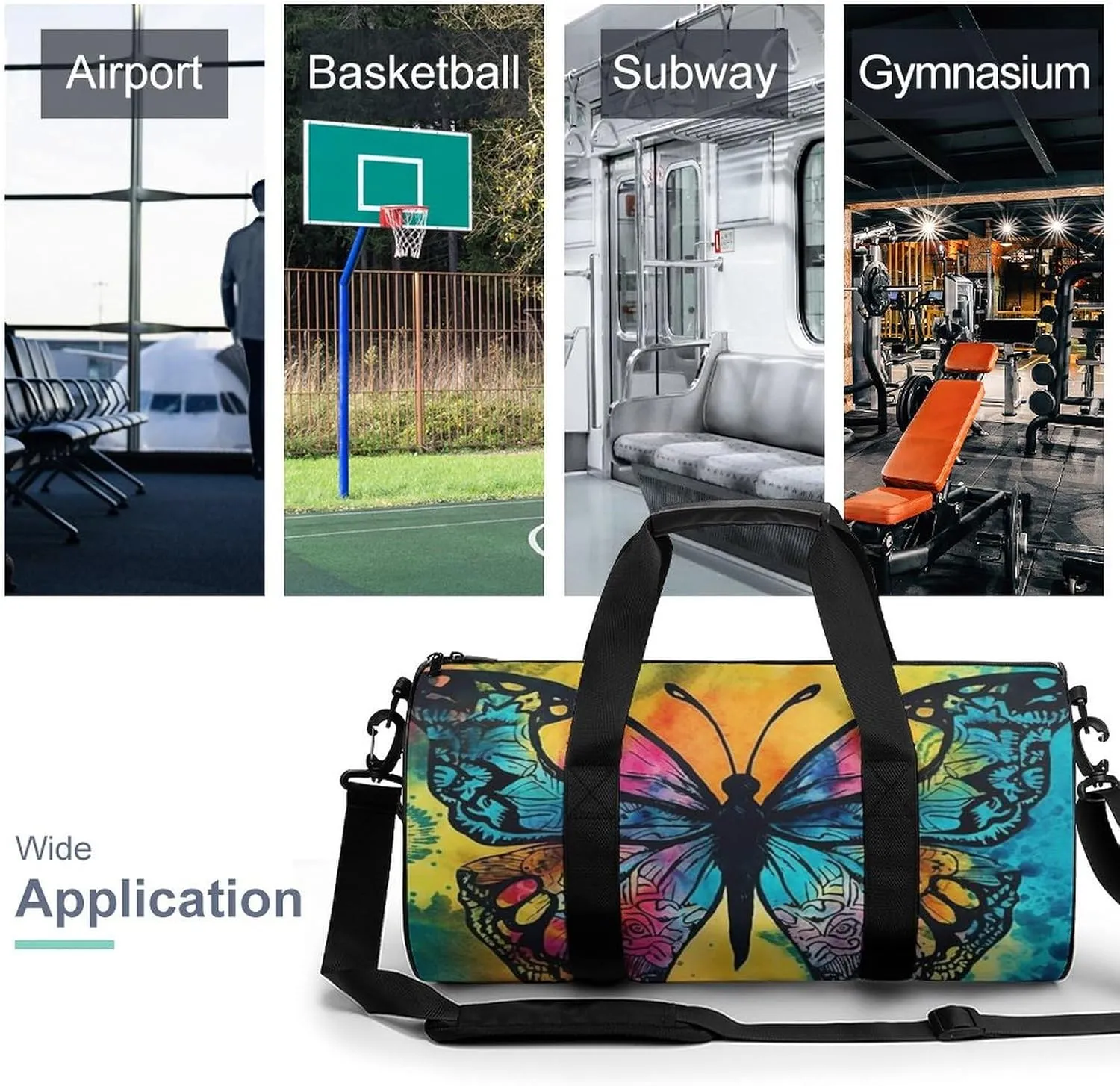 Butterfly Tie Dye Gym Bag Small Travel Duffle Bag with Compartment Carry On Weekender Bag for Women Men