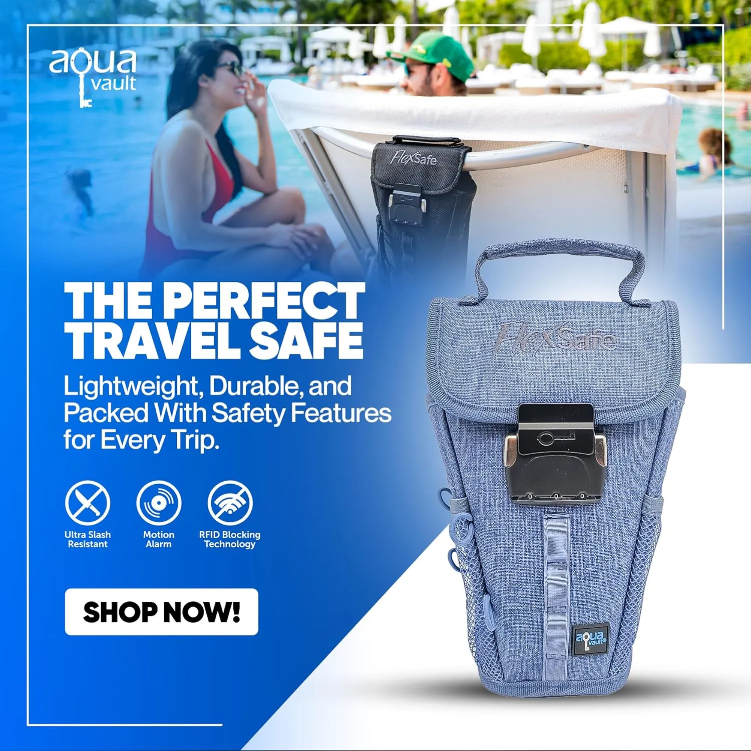 by AquaVault (on Shark Tank): Anti-Theft Portable Beach Chair Vault and Travel Safe. Packable, Lightweight & Slash Resistant. Use at the Beach, Pool, Waterpark, Cruise Ship, & More
