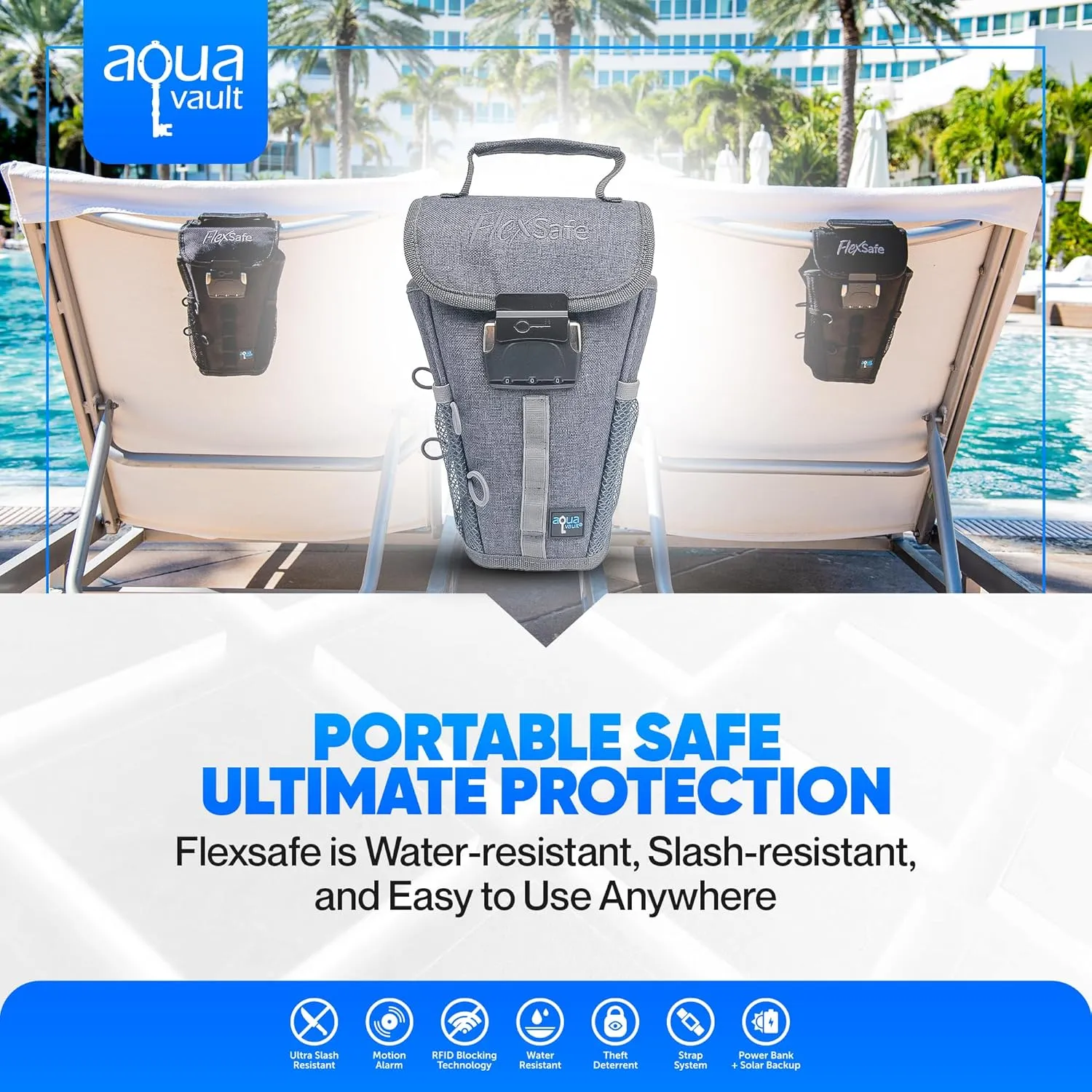 by AquaVault (on Shark Tank): Anti-Theft Portable Beach Chair Vault and Travel Safe. Packable, Lightweight & Slash Resistant. Use at the Beach, Pool, Waterpark, Cruise Ship, & More