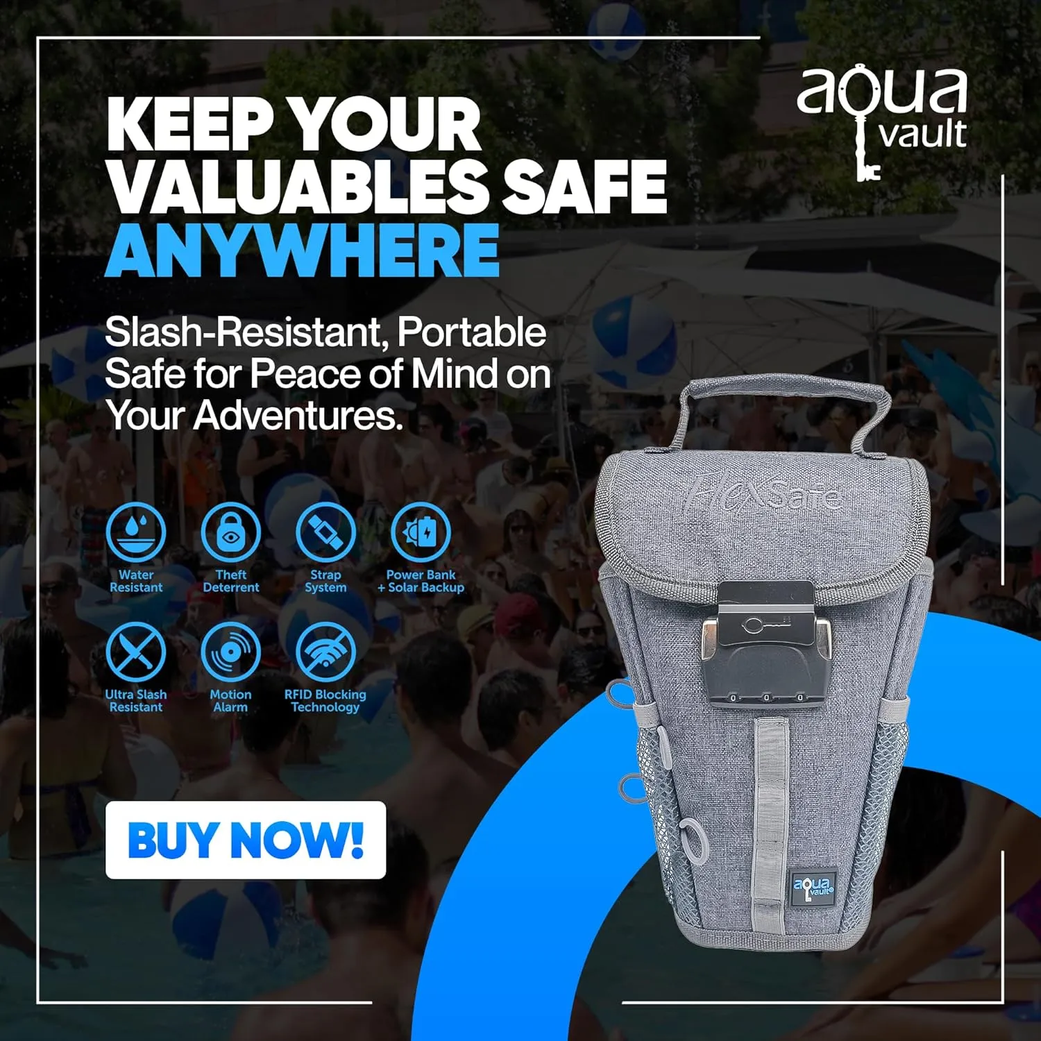 by AquaVault (on Shark Tank): Anti-Theft Portable Beach Chair Vault and Travel Safe. Packable, Lightweight & Slash Resistant. Use at the Beach, Pool, Waterpark, Cruise Ship, & More