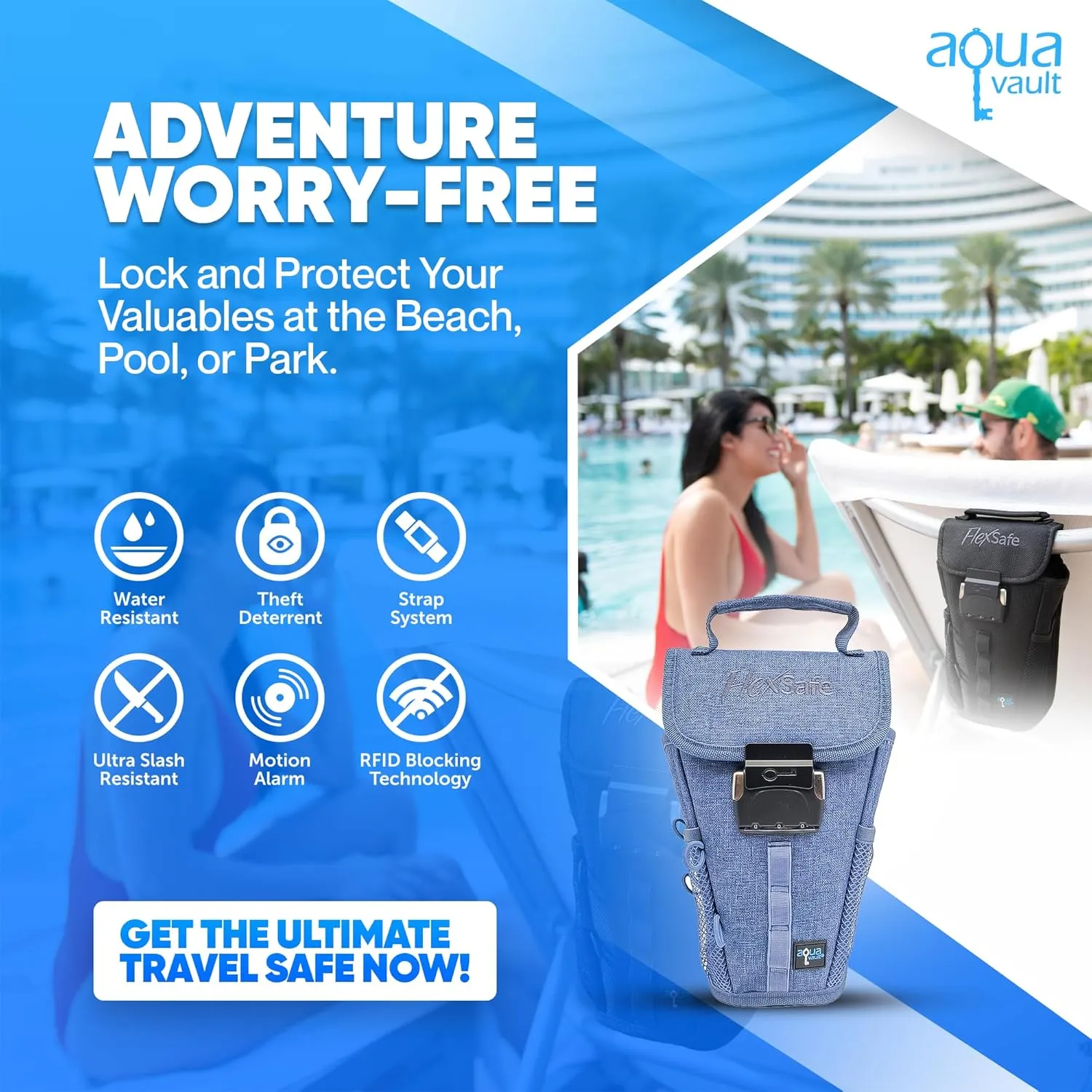 by AquaVault (on Shark Tank): Anti-Theft Portable Beach Chair Vault and Travel Safe. Packable, Lightweight & Slash Resistant. Use at the Beach, Pool, Waterpark, Cruise Ship, & More
