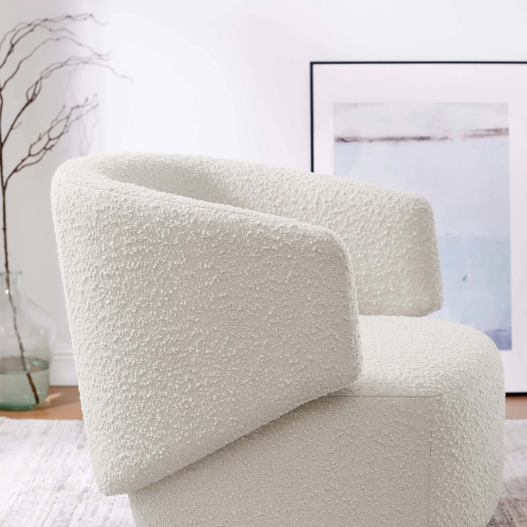 Celestia Boucle Fabric Fabric and Wood Swivel Chair by Modway