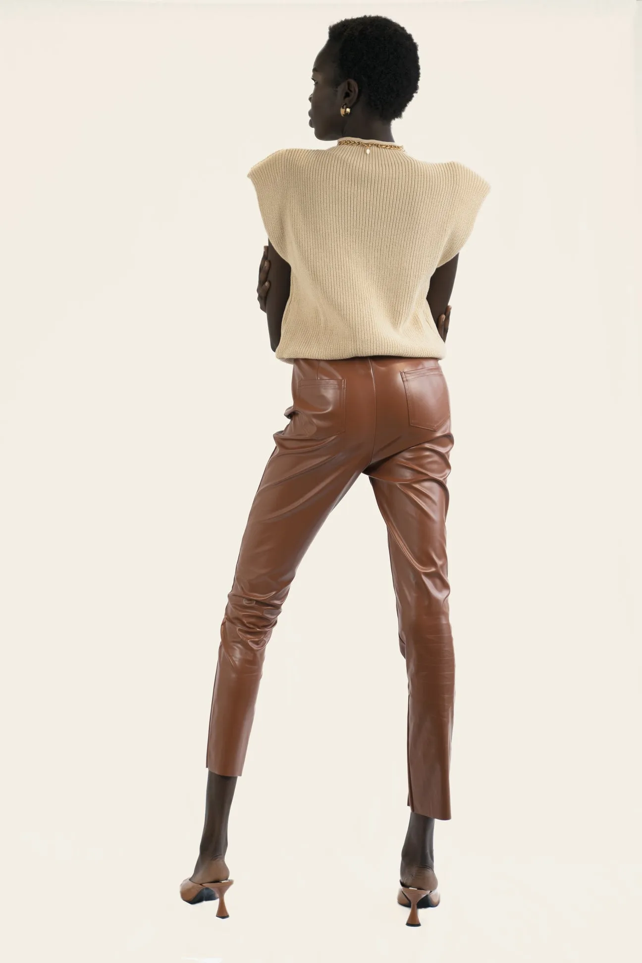 Chic Vegan Leather Front Slit Leg Pants