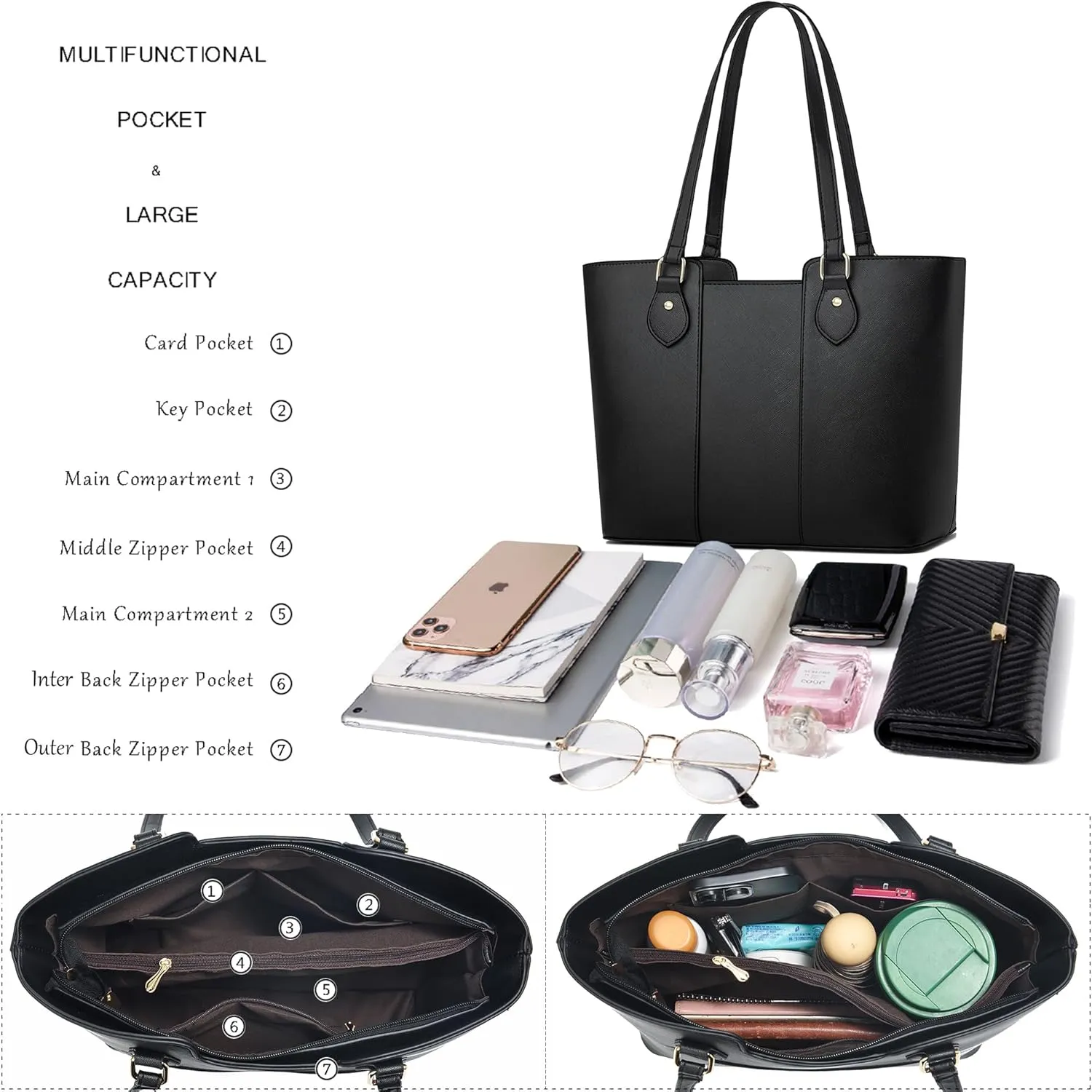 CHICAROUSAL Tote Bag for Women Large Handbags and Purses for Women PU Leather Womens Shoulder Bags