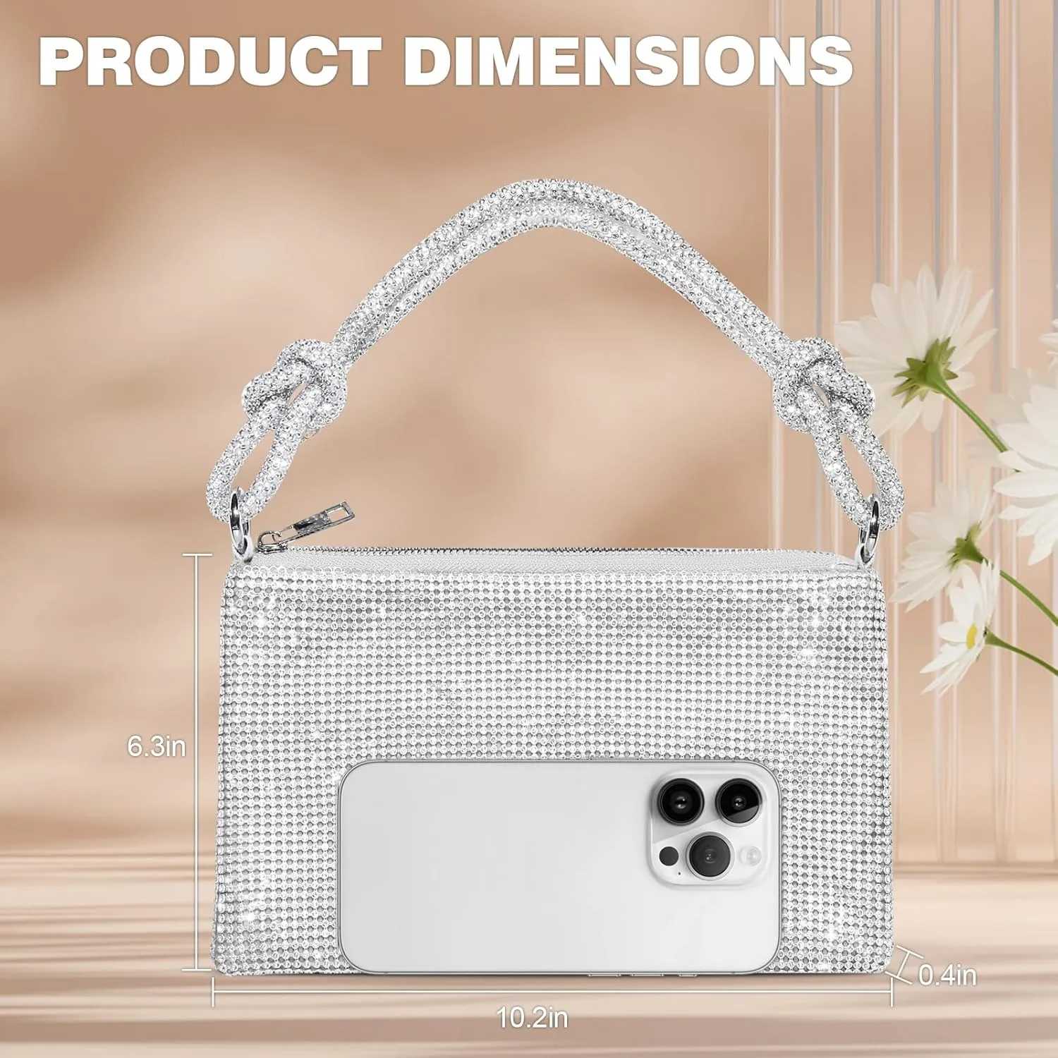 Clutch Purse for Women,Sparkly Rhinestone Evening Bag Wedding & Party Accessories,Handbag Fits Phone,Wallet & Lipstick