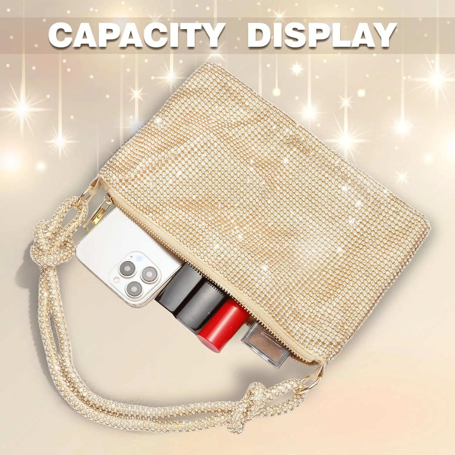 Clutch Purse for Women,Sparkly Rhinestone Evening Bag Wedding & Party Accessories,Handbag Fits Phone,Wallet & Lipstick