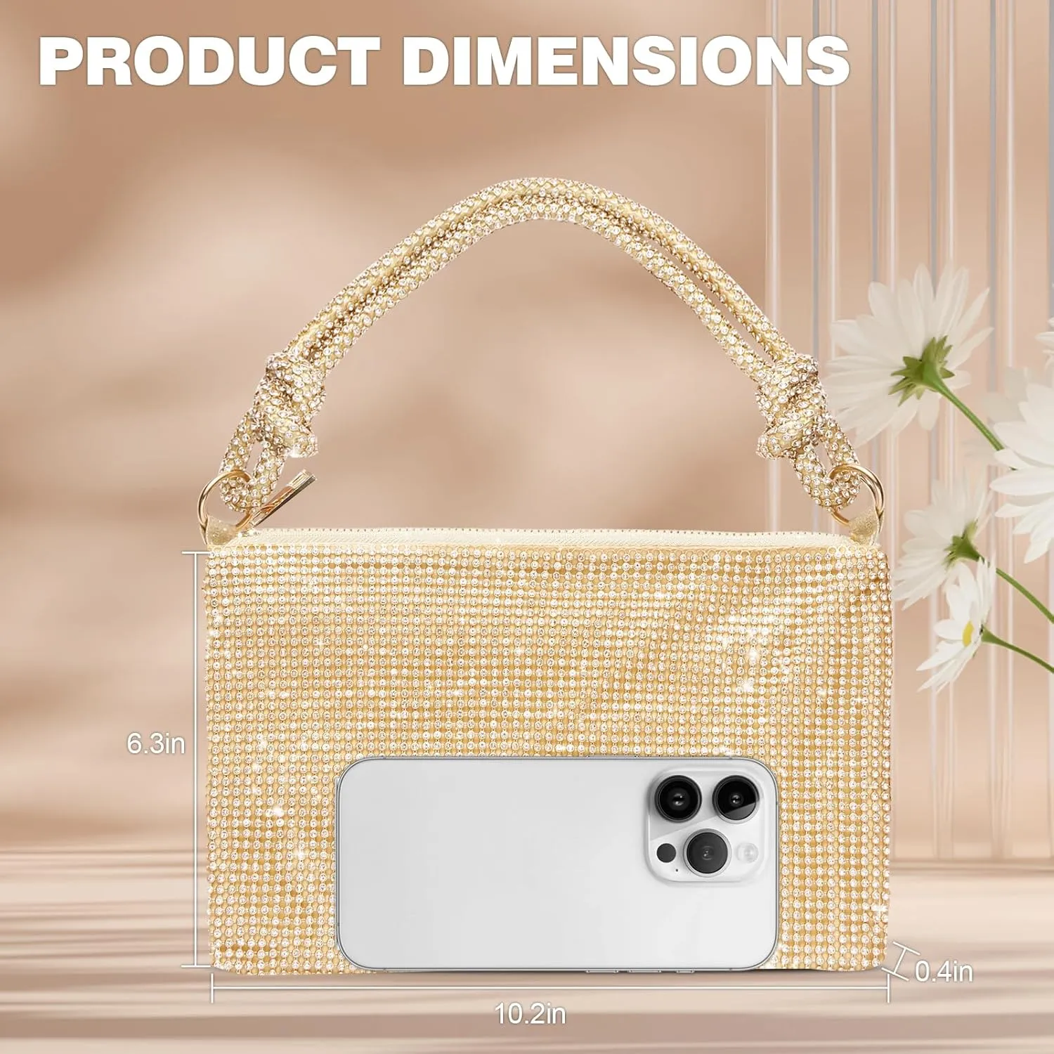Clutch Purse for Women,Sparkly Rhinestone Evening Bag Wedding & Party Accessories,Handbag Fits Phone,Wallet & Lipstick
