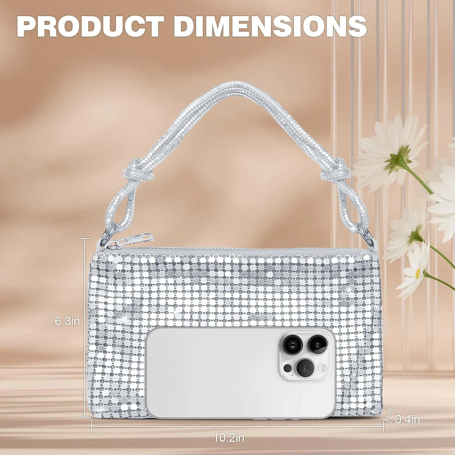 Clutch Purse for Women,Sparkly Rhinestone Evening Bag Wedding & Party Accessories,Handbag Fits Phone,Wallet & Lipstick
