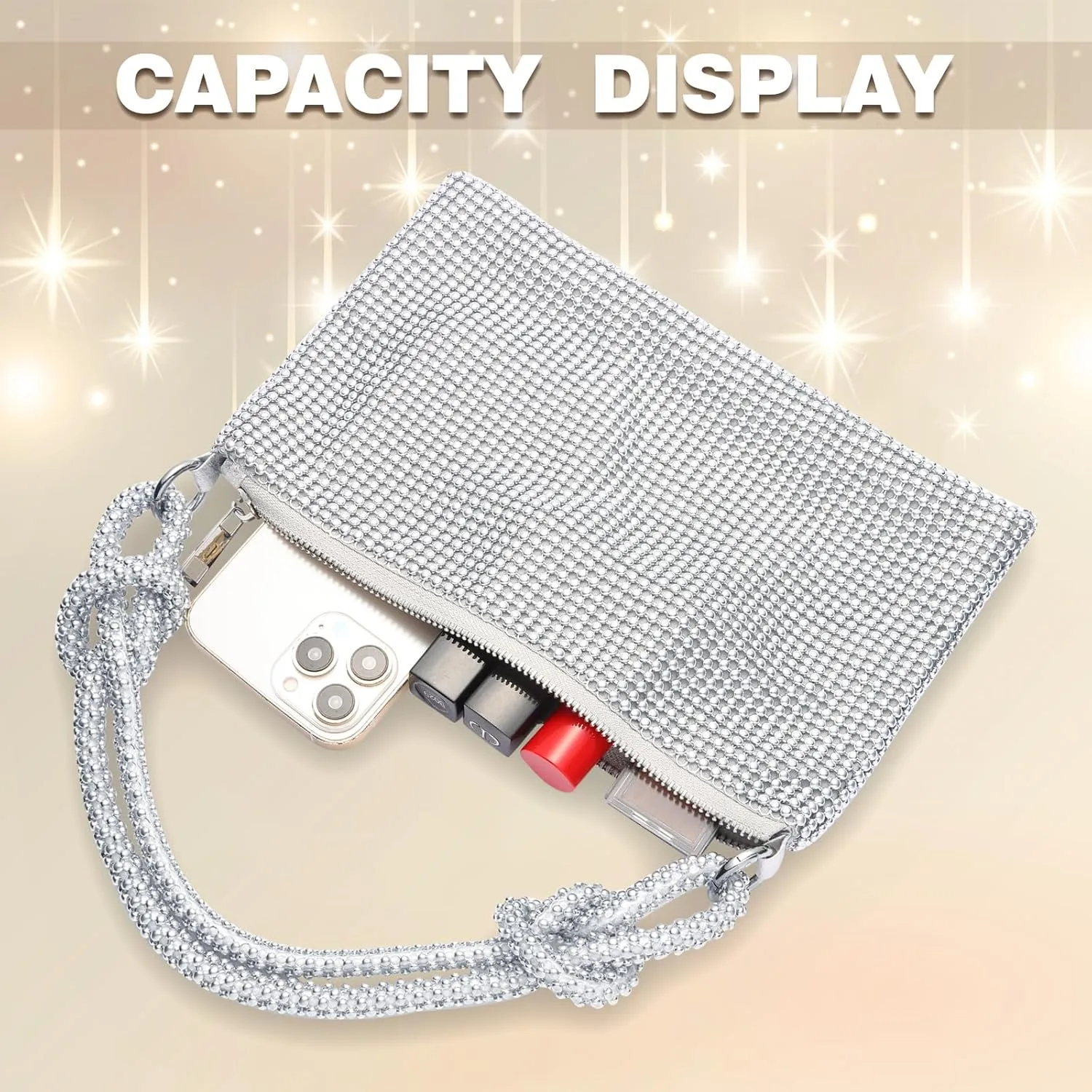 Clutch Purse for Women,Sparkly Rhinestone Evening Bag Wedding & Party Accessories,Handbag Fits Phone,Wallet & Lipstick
