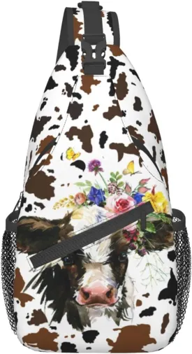 Cow Print Sling Bag Crossbody Backpack Hiking Travel Daypack Chest Bag Lightweight Shoulder Bag For Women Men