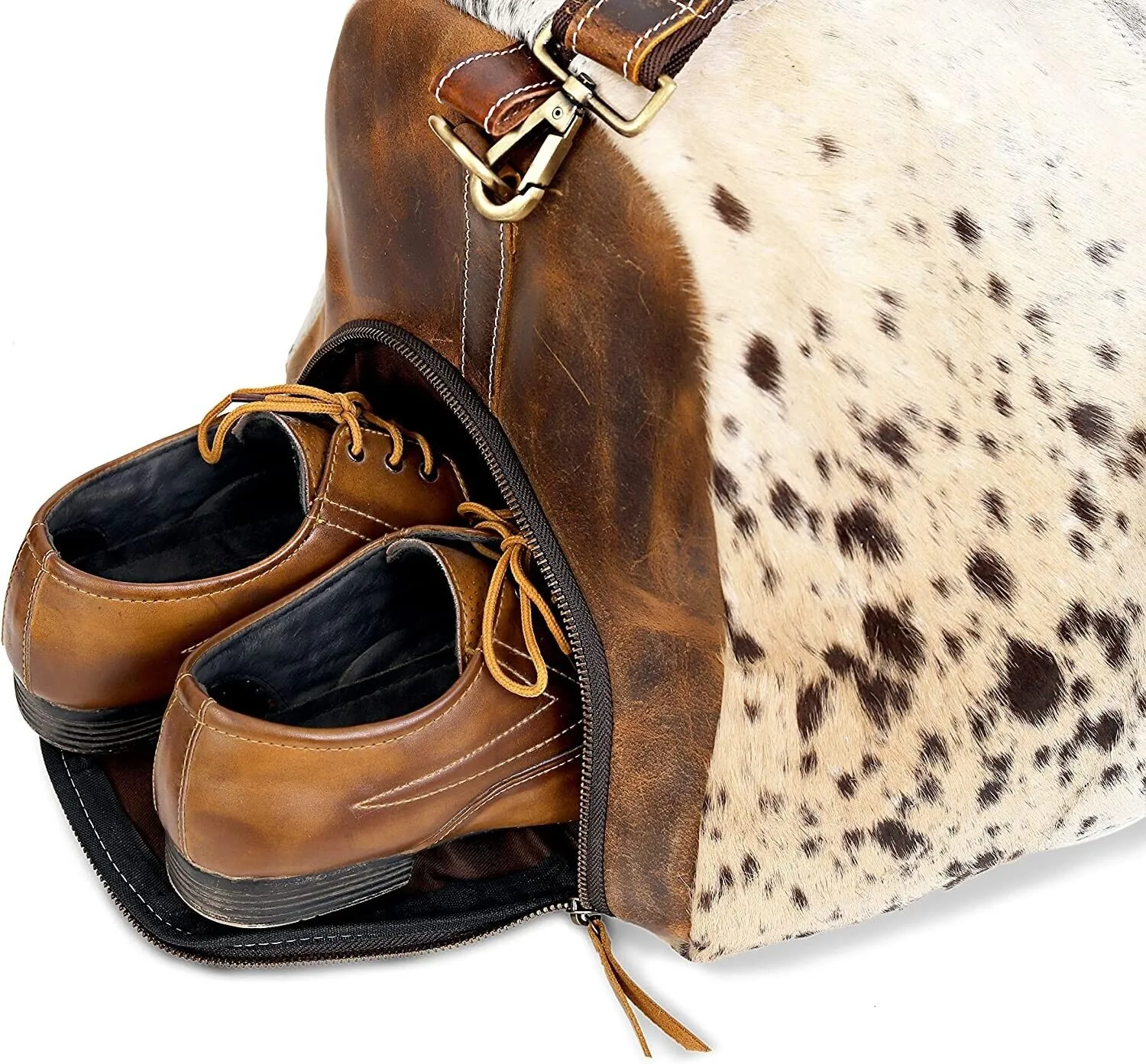 Cowhide Travel Luggage Bag Shoe Compartment