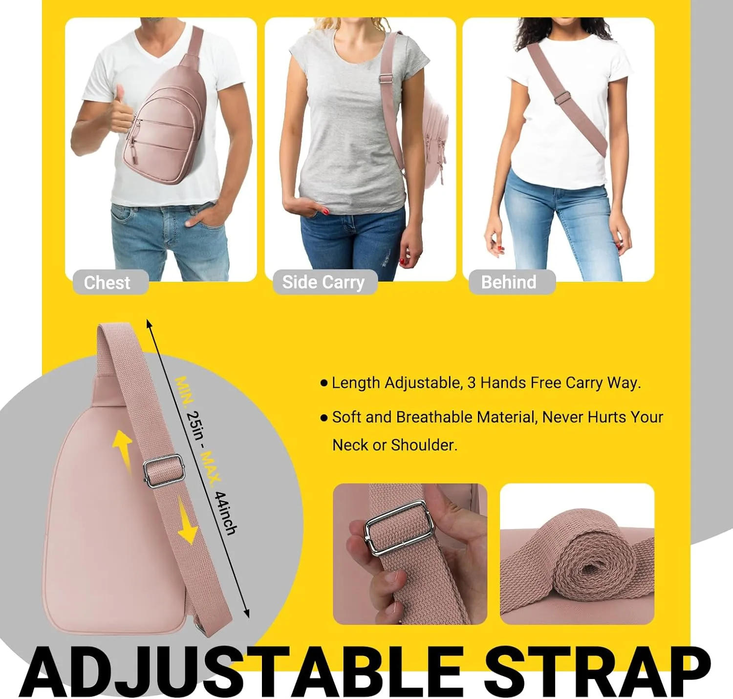 Crossbody Bags for Women, Sling Bag for Men, Small Hiking Backpack Anti Theft Lightweight for Outdoors Travel (M, Pink)