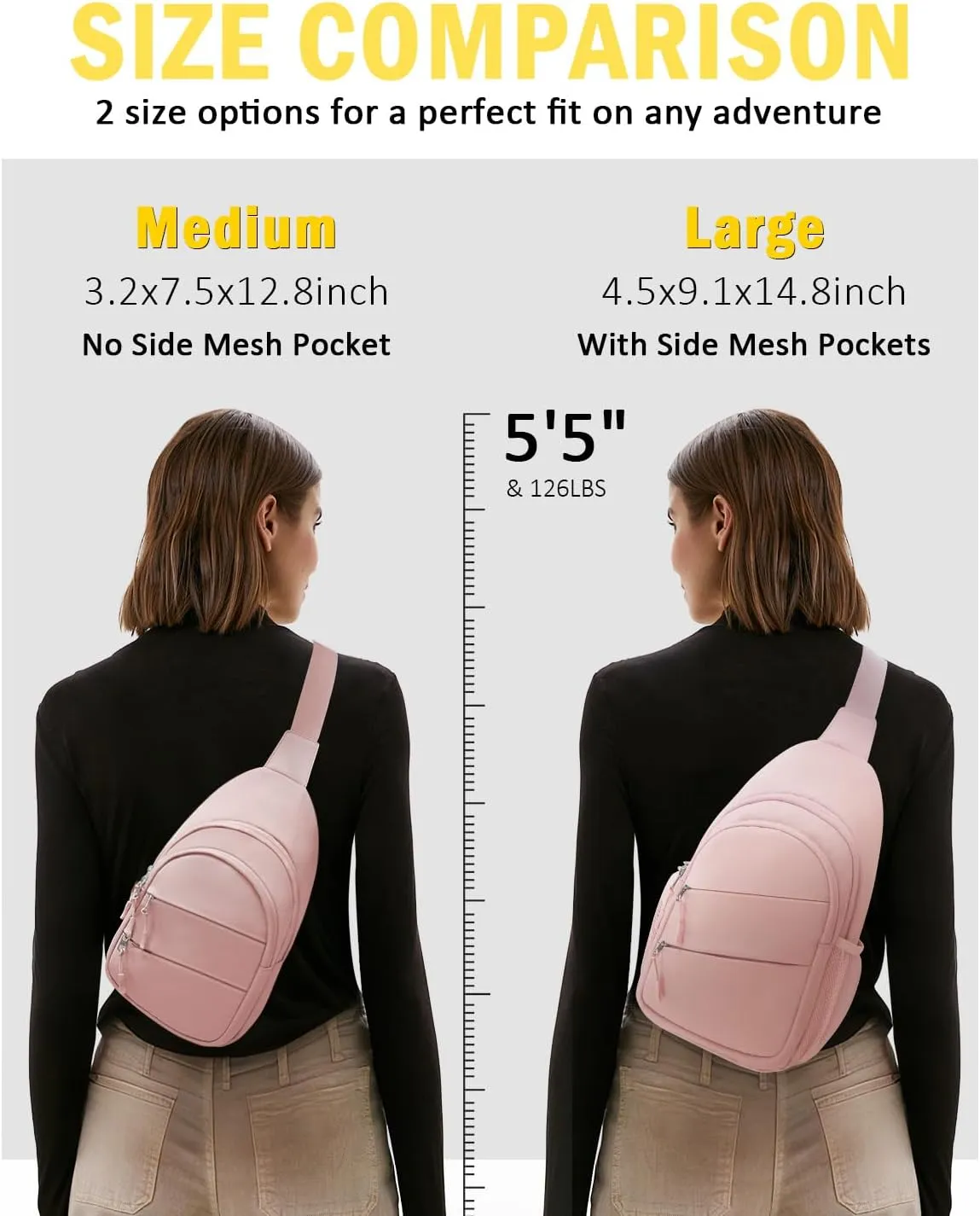 Crossbody Bags for Women, Sling Bag for Men, Small Hiking Backpack Anti Theft Lightweight for Outdoors Travel (M, Pink)