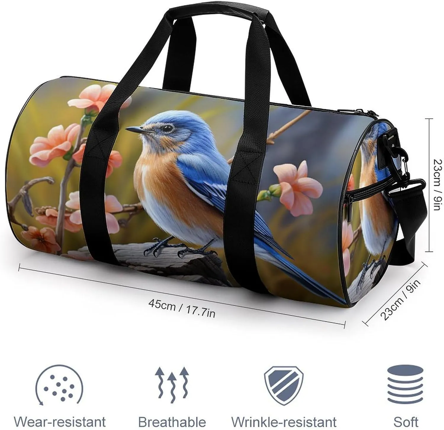 Eastern Bluebird Gym Bag Small Travel Duffle Bag with Compartment Carry On Weekender Bag for Women Men