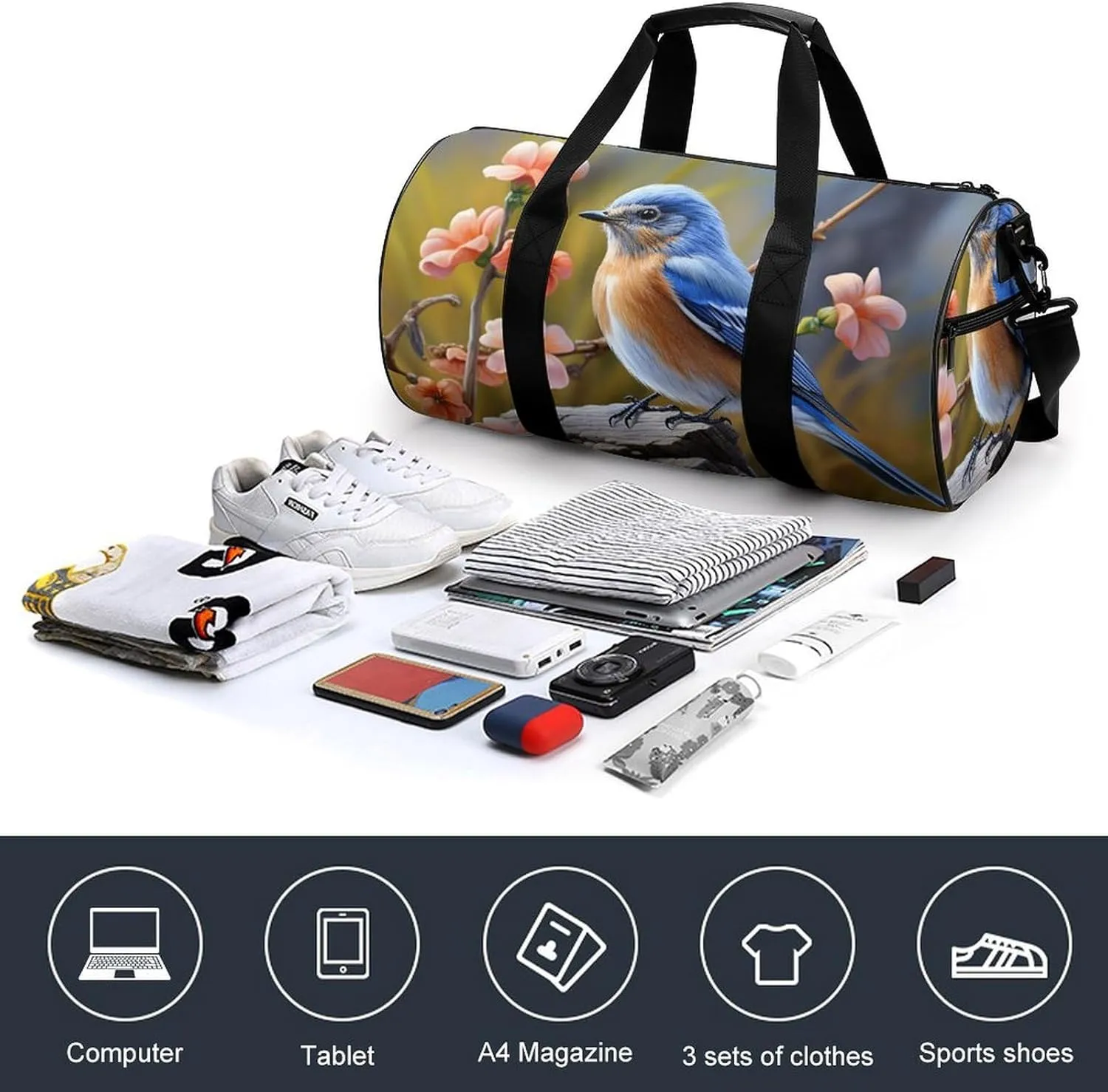 Eastern Bluebird Gym Bag Small Travel Duffle Bag with Compartment Carry On Weekender Bag for Women Men