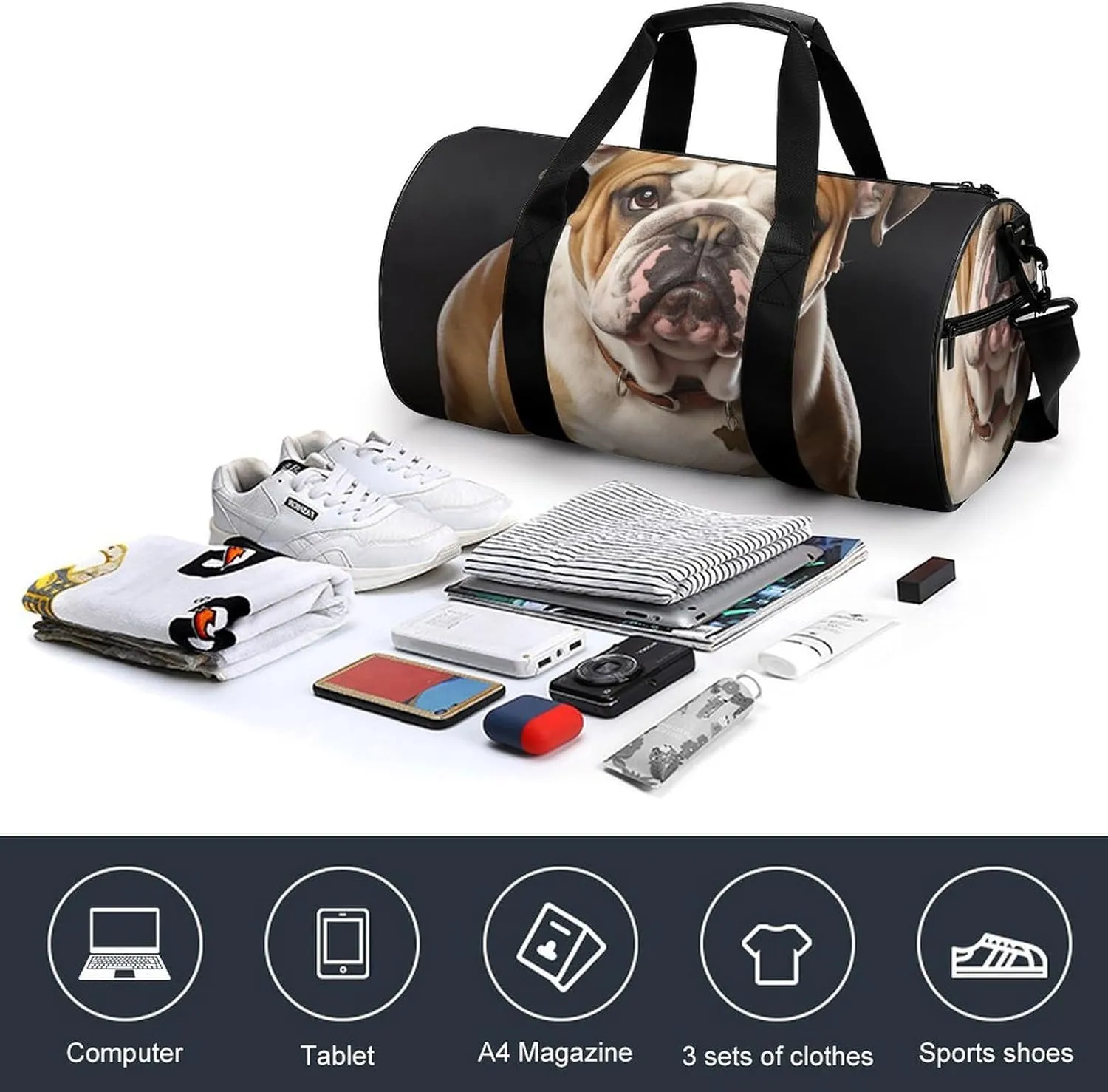 English Bulldog Gym Bag Small Travel Duffle Bag with Compartment Carry On Weekender Bag for Women Men
