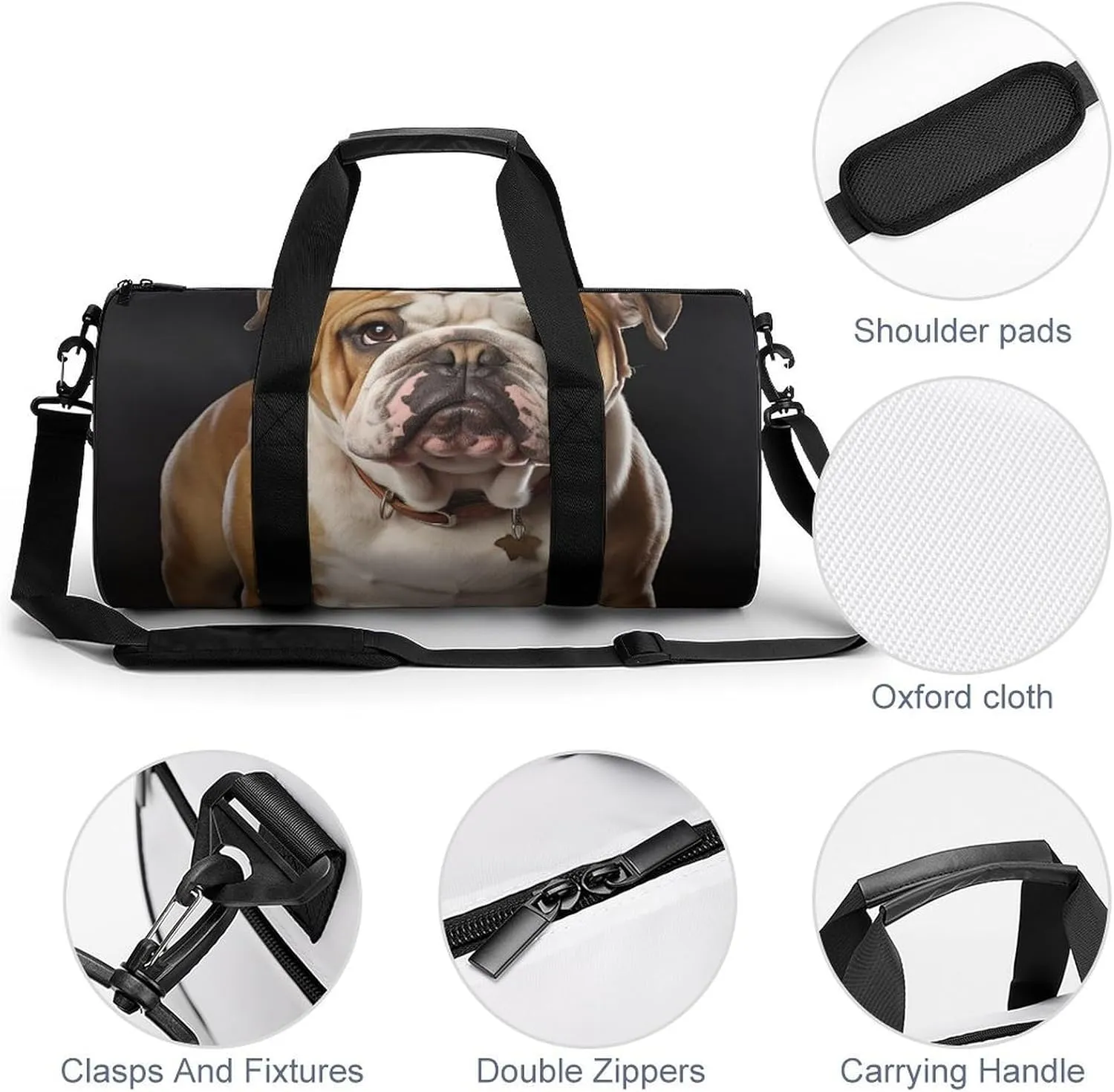 English Bulldog Gym Bag Small Travel Duffle Bag with Compartment Carry On Weekender Bag for Women Men