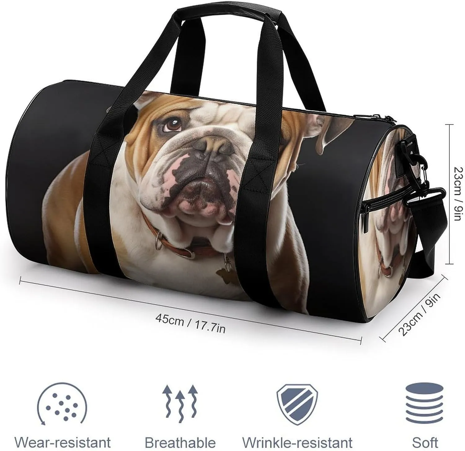 English Bulldog Gym Bag Small Travel Duffle Bag with Compartment Carry On Weekender Bag for Women Men