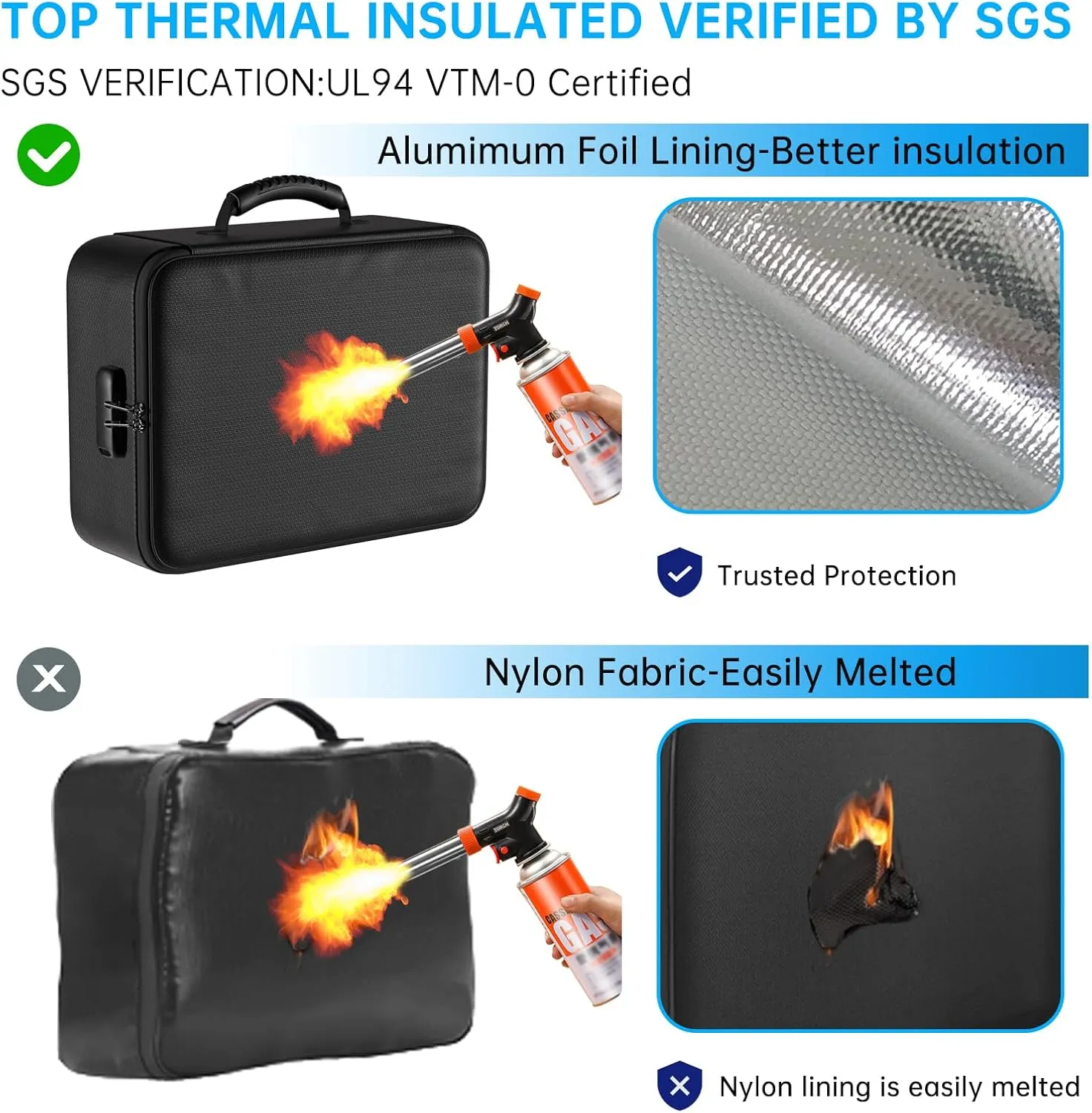 ENGPOW 5200F Fireproof Document Bag with Lock,Upgraded Heat Insulated FireproofWaterproof Box 8 Layers Document Organizer,Portable Home Travel Safe Storage for Important Documents, Files, Laptop