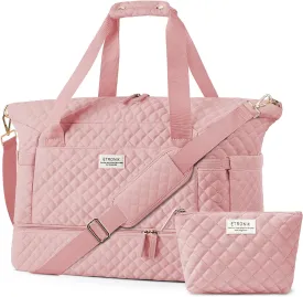ETRONIK Travel Bag for Women, Gym Duffel Bag with USB Charging Port, Weekender Overnight Bag with Wet Pocket and Shoes Compartment for Women Travel Gym Daily Use (Pink)