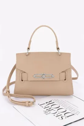 Faux Leather Top Handle Flap Bag