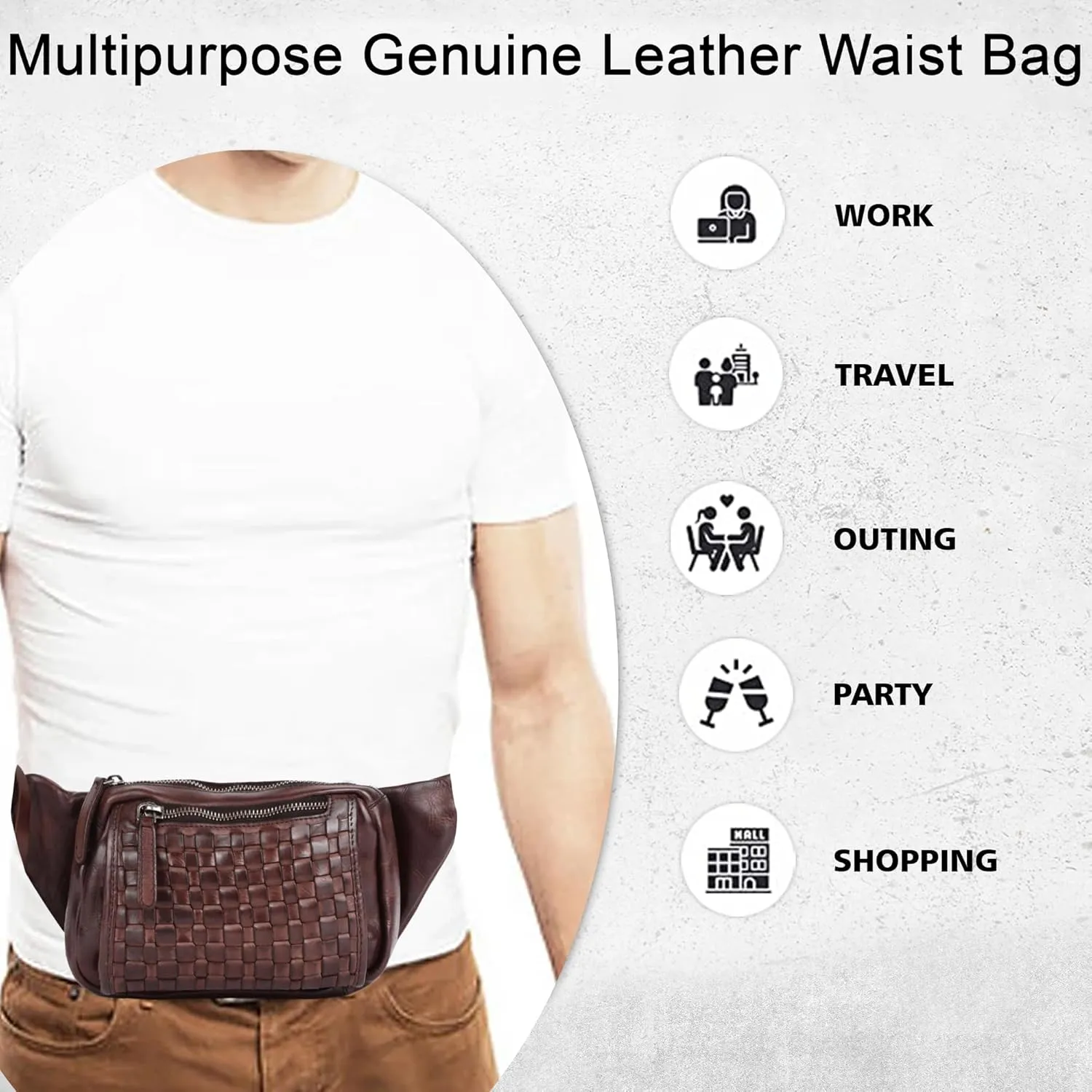 Genuine Leather Waist Bag Unisex, Waist Bag for Travel Trendy Casual Travelling Essentials Kept Bag Stylish, Durable, and Secure Travel Companion(VL-094-BROWN)