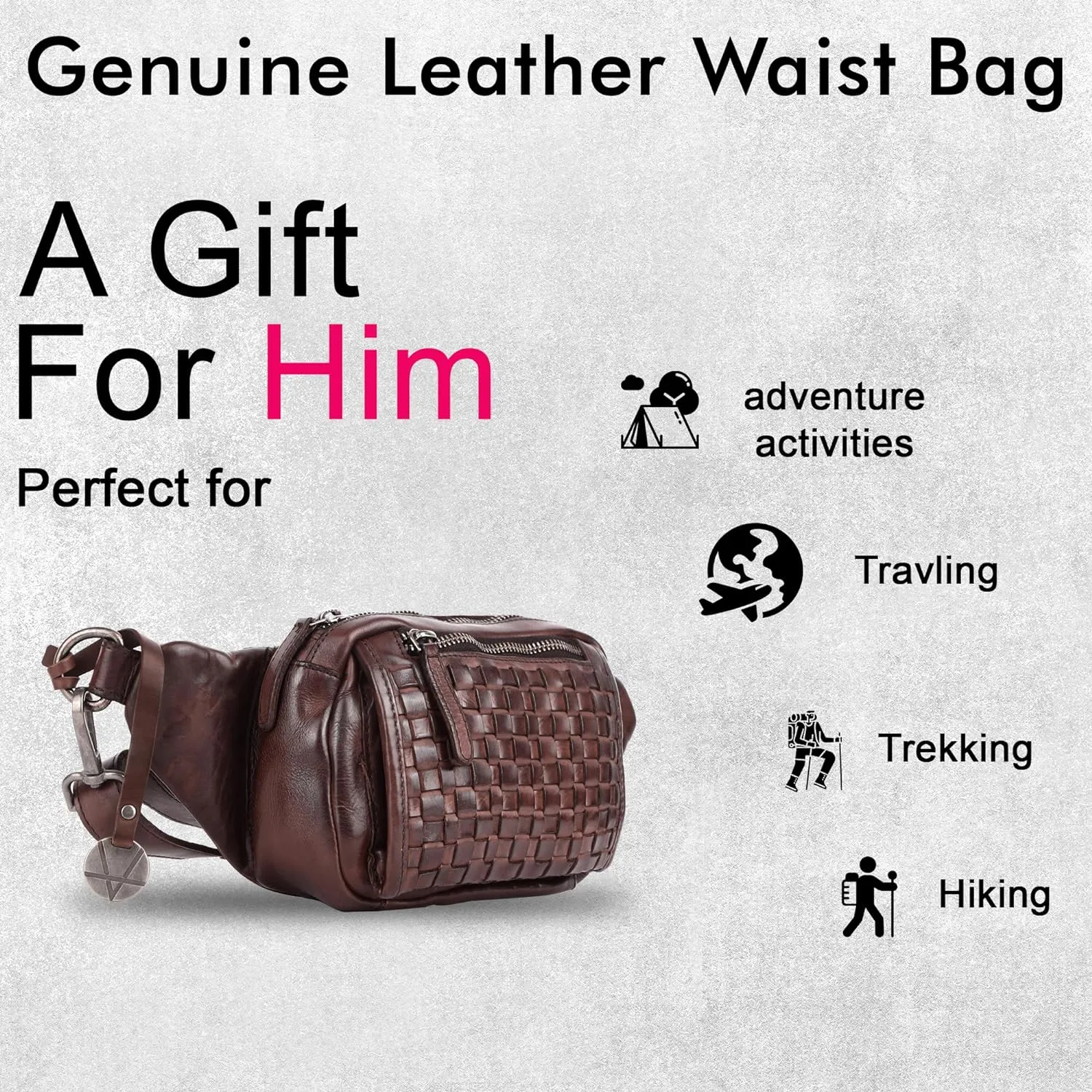 Genuine Leather Waist Bag Unisex, Waist Bag for Travel Trendy Casual Travelling Essentials Kept Bag Stylish, Durable, and Secure Travel Companion(VL-094-BROWN)