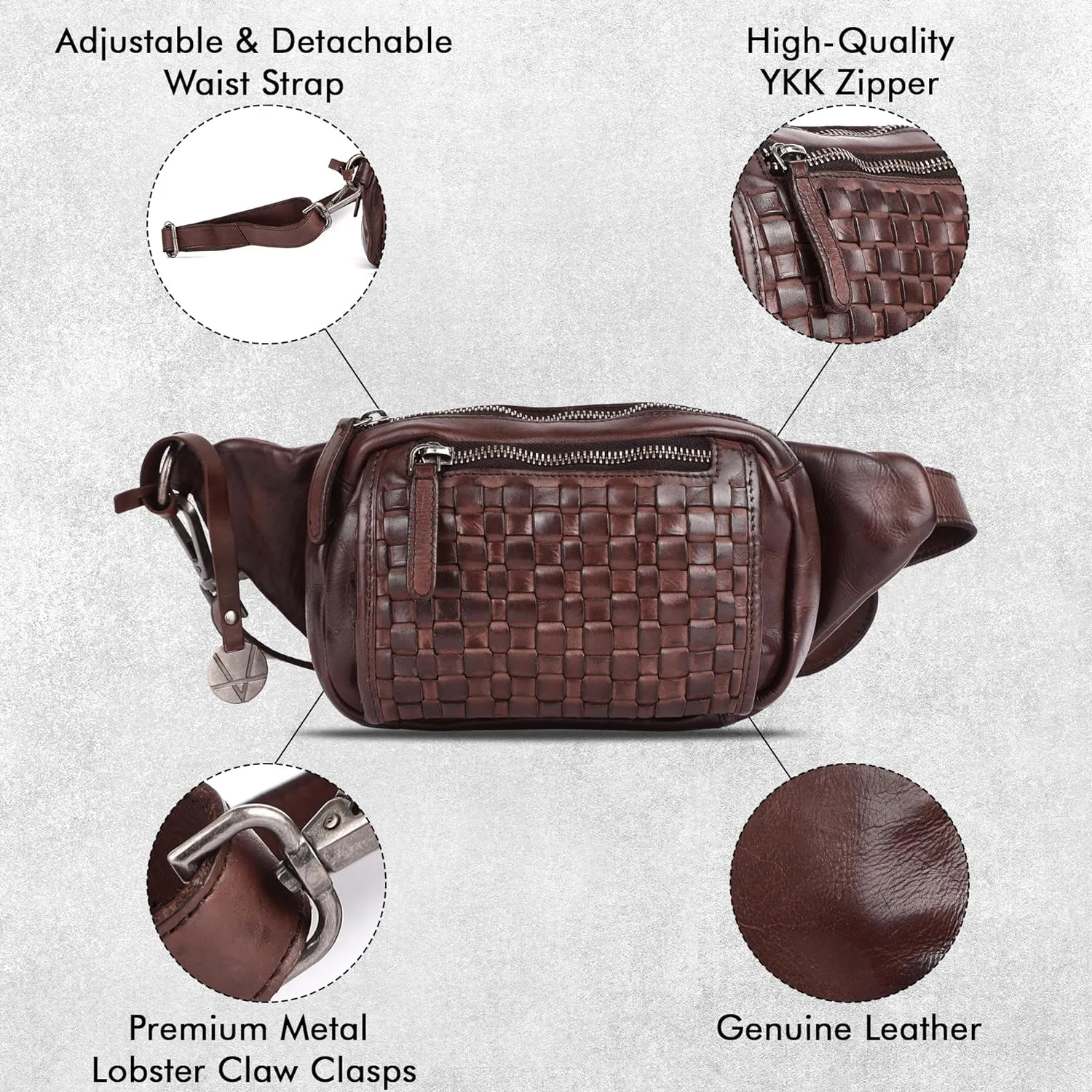 Genuine Leather Waist Bag Unisex, Waist Bag for Travel Trendy Casual Travelling Essentials Kept Bag Stylish, Durable, and Secure Travel Companion(VL-094-BROWN)