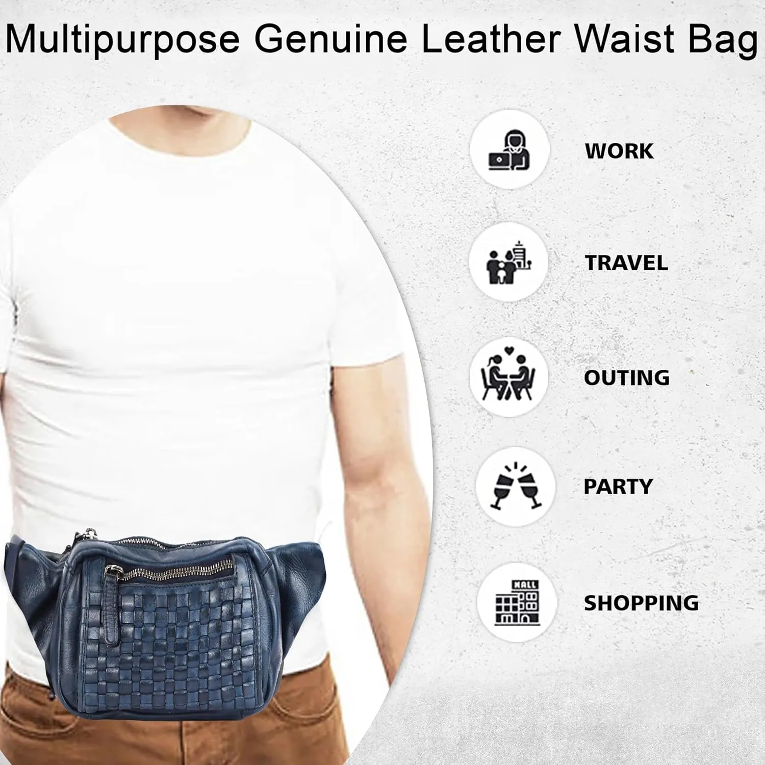 Genuine Leather Waist Bag Unisex, Waist Bag for Travel Trendy Casual Travelling Essentials Kept Bag Stylish, Durable, and Secure Travel Companion(VL-094-NAVY)