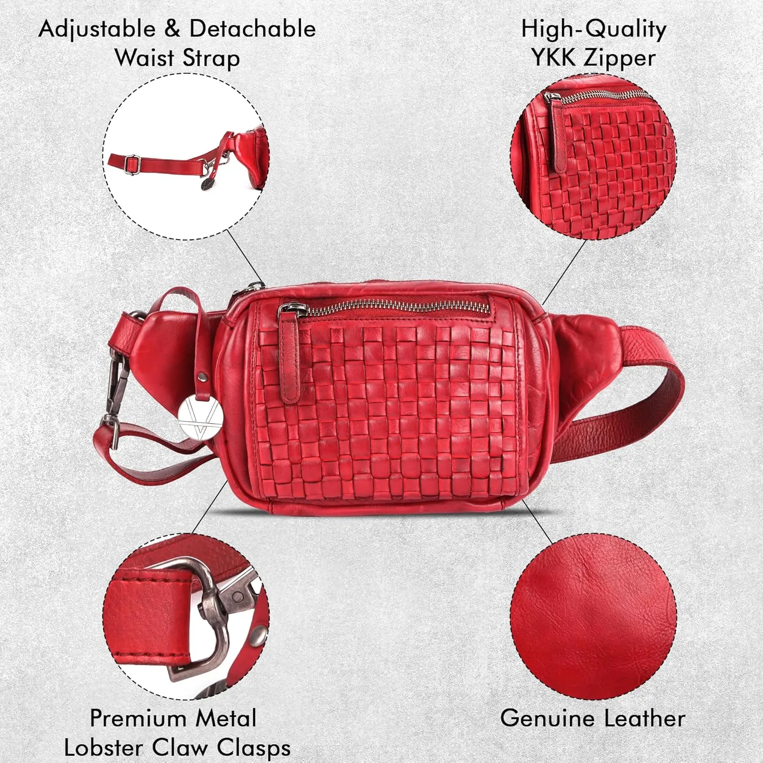 Genuine Leather Waist Bag Unisex, Waist Bag for Travel Trendy Casual Travelling Essentials Kept Bag Stylish, Durable, and Secure Travel Companion(VL-094-RED)