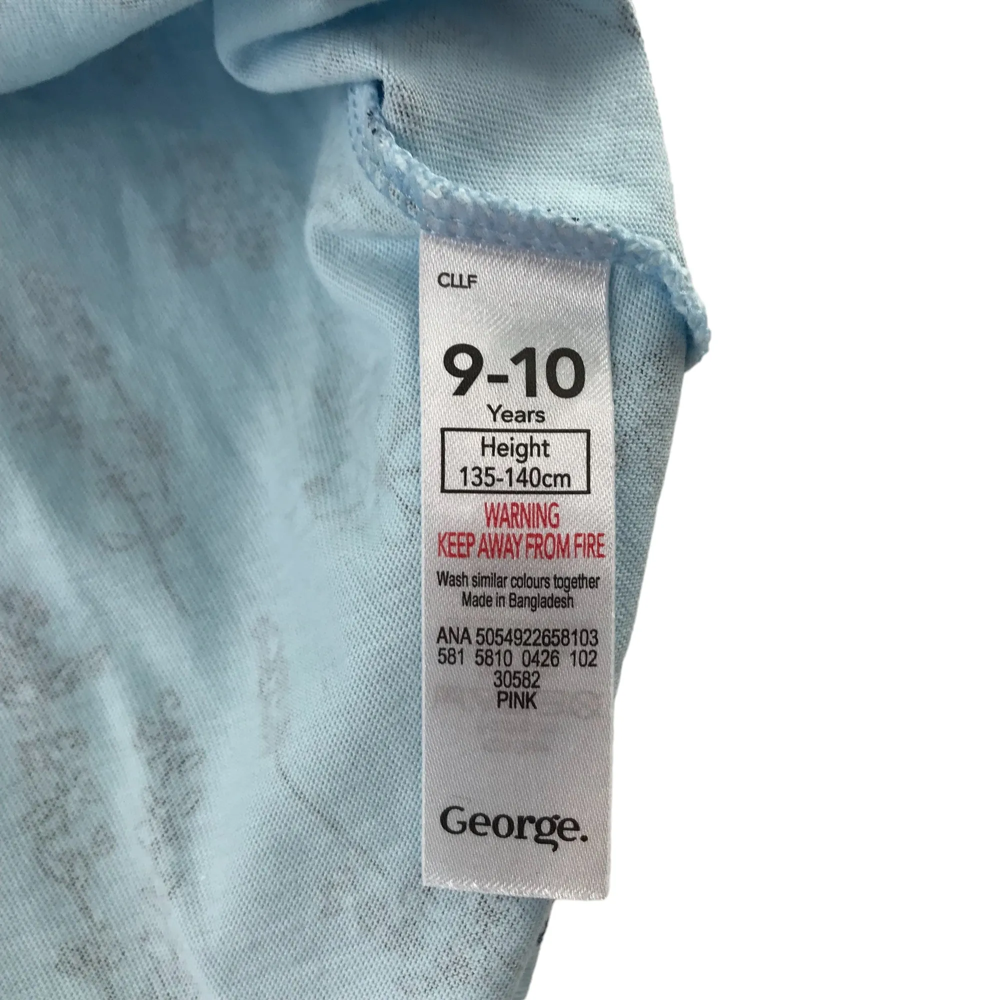 George t-shirt 9-10 years light blue floral short sleeve cotton