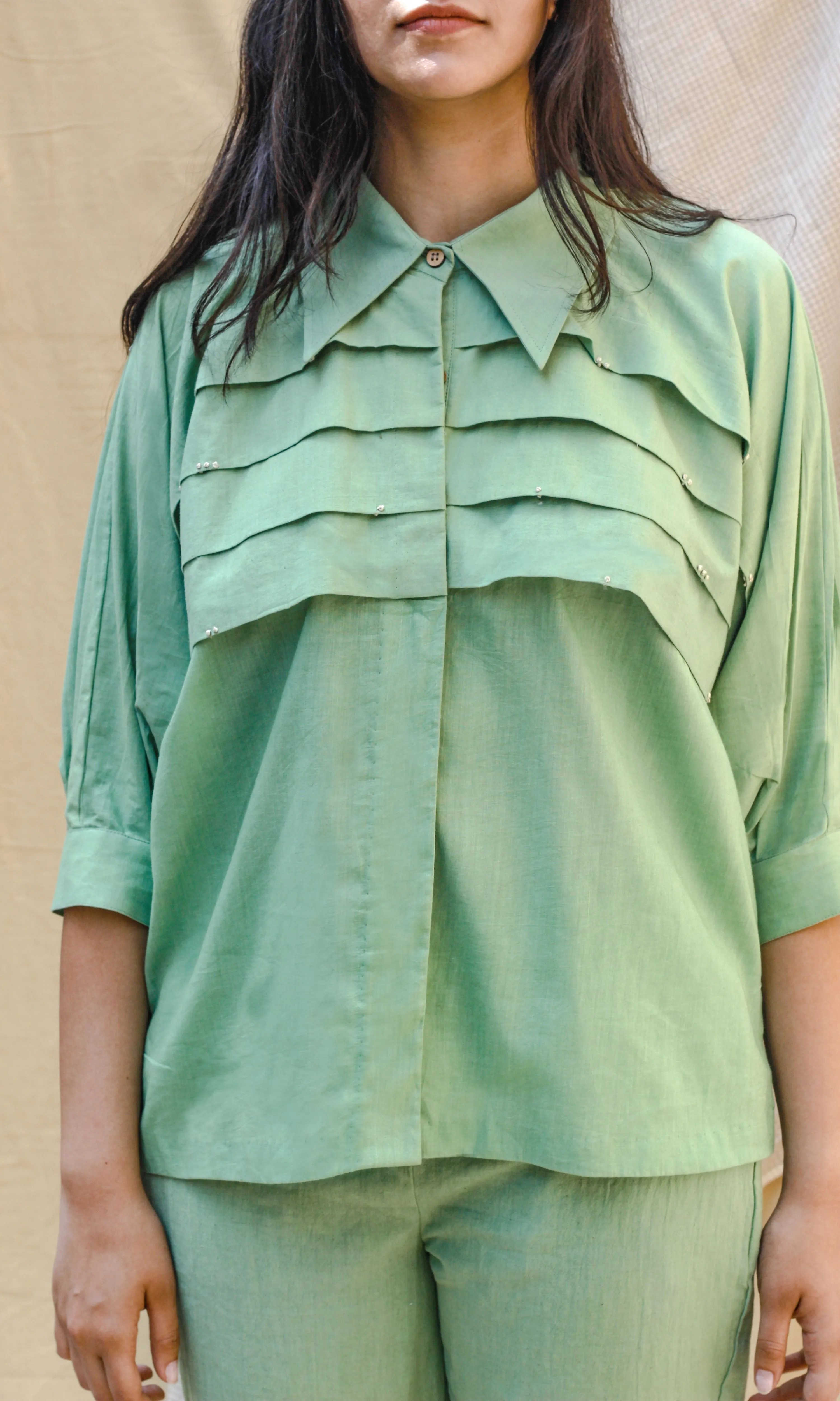 Green Collar Cotton Shirt