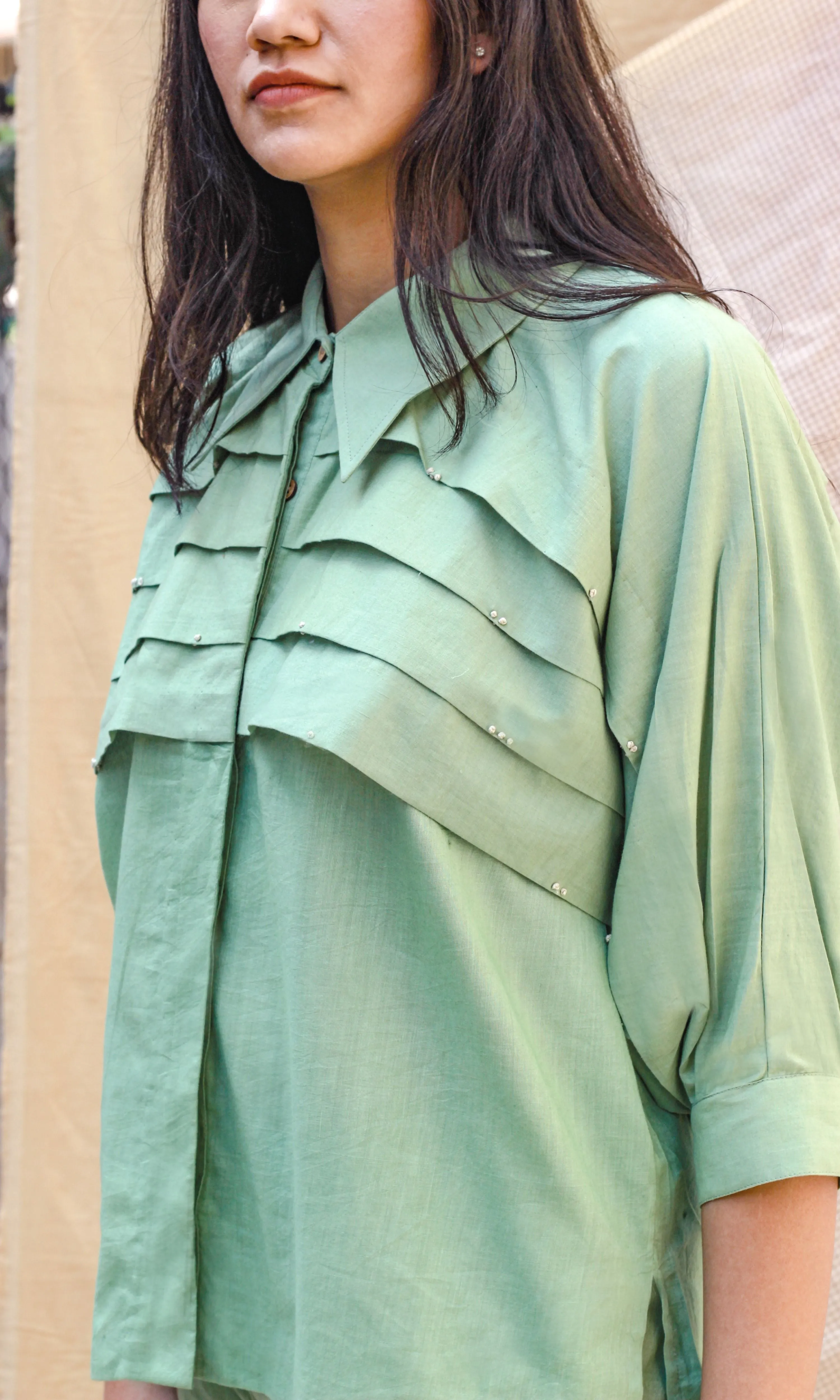 Green Collar Cotton Shirt