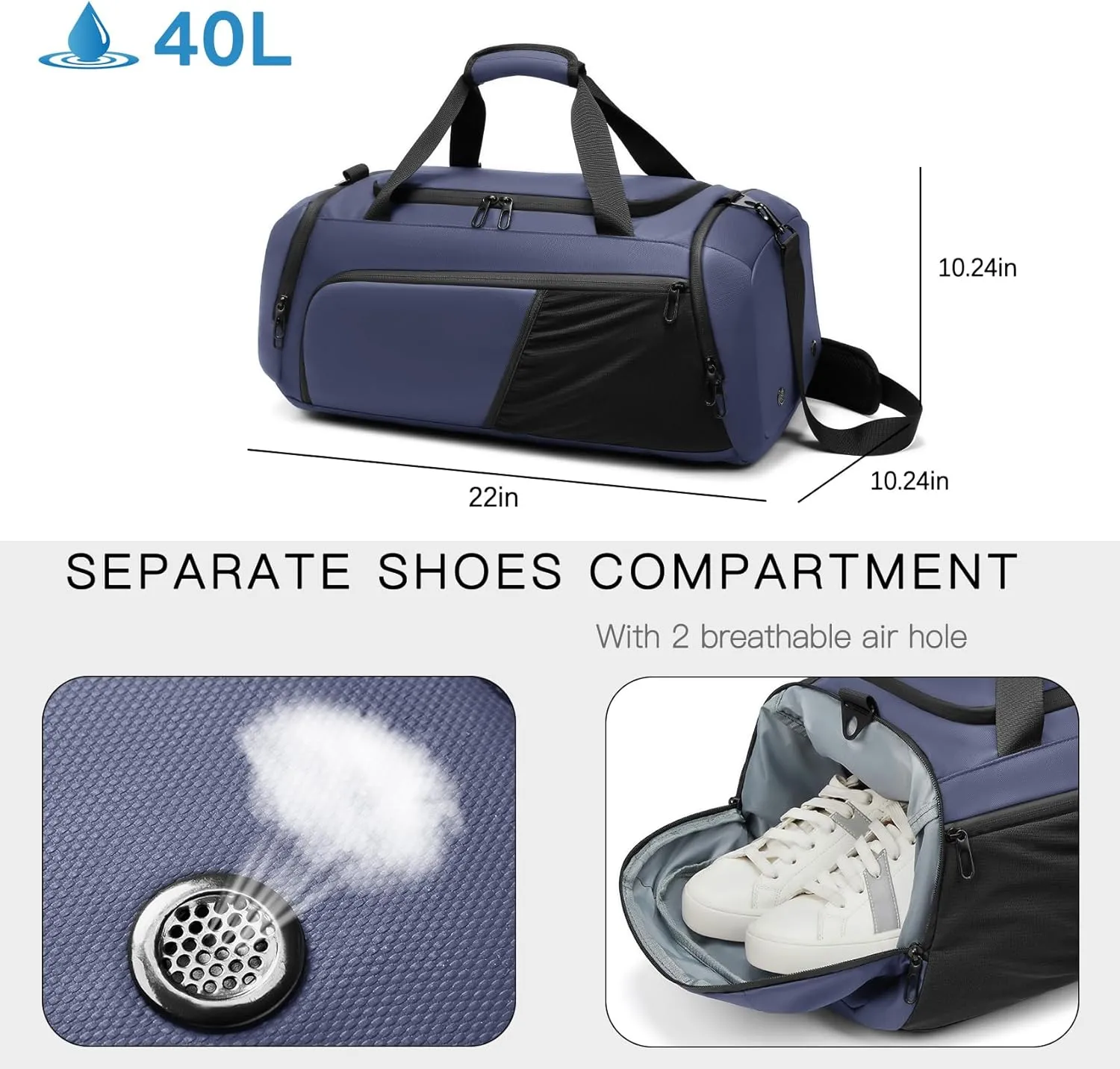 Gym Duffle Bag Waterproof Sports Duffel Bags Travel Weekender Bag for Men Women Overnight Bag with Shoes Compartment