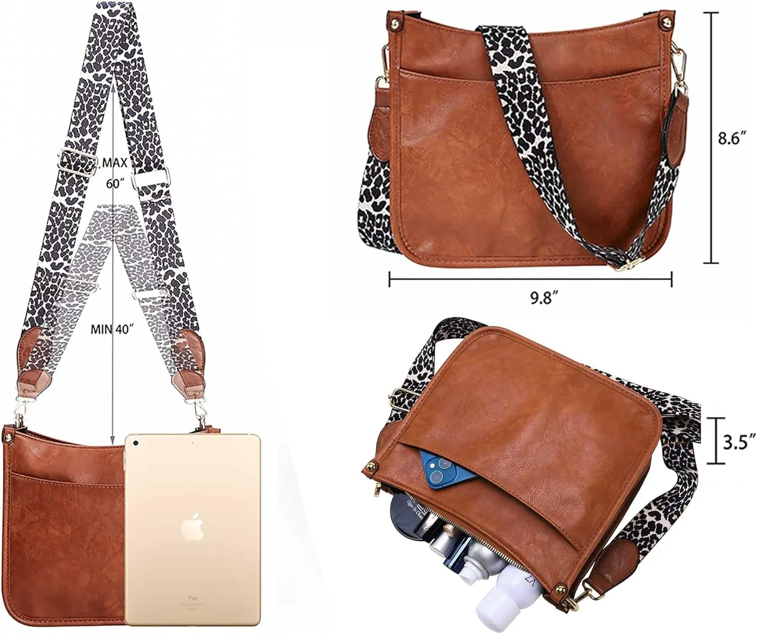 HAIBOLAN Women's Leopard Guitar Strap Crossbody Purse Shoulder Bucket Cross-body Purse