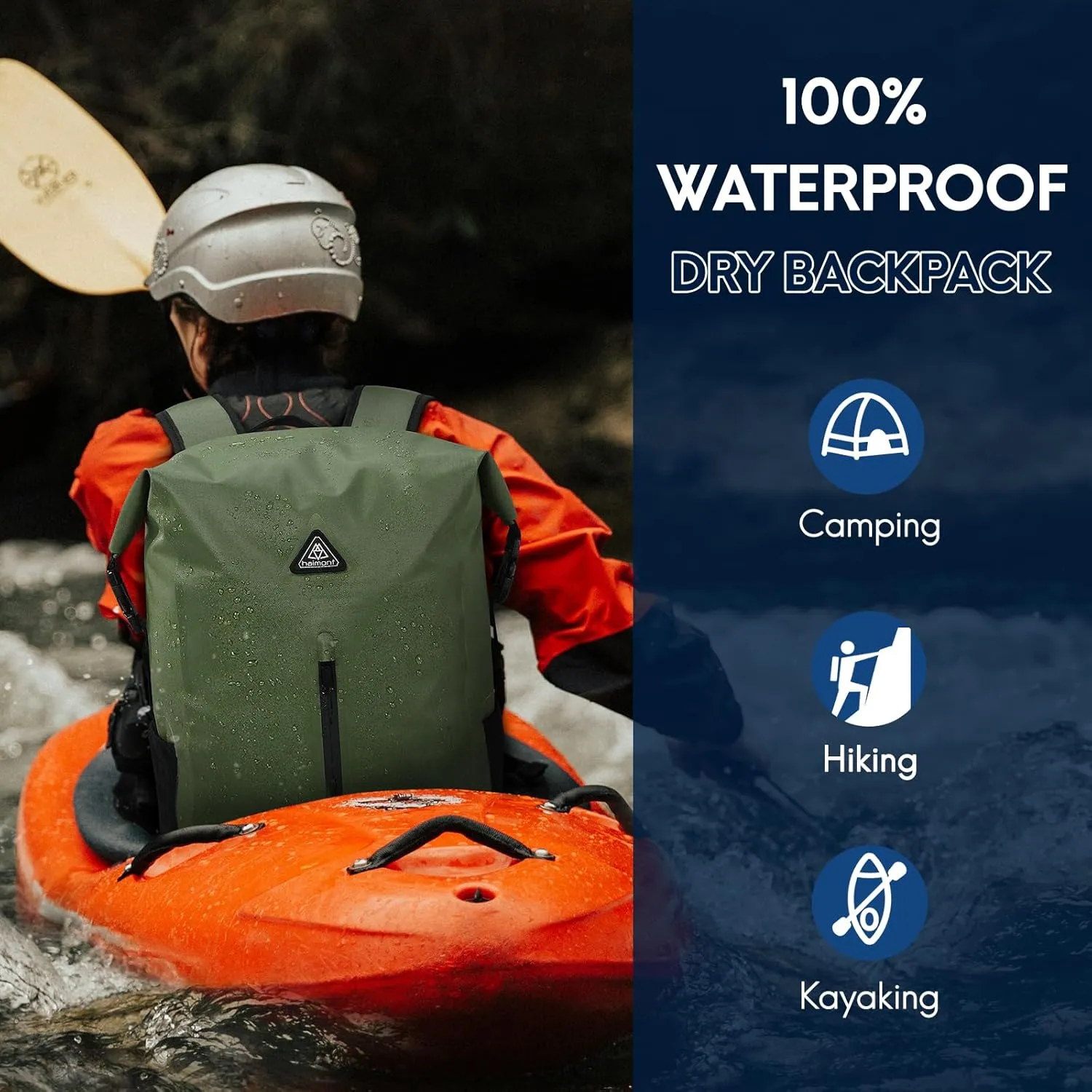 Haimont Dry Backpack Waterproof TPU Bag 30L, Lightweight Roll Top Dry Bag with Laptop Pocket for Kayaking, Boating, Rafting