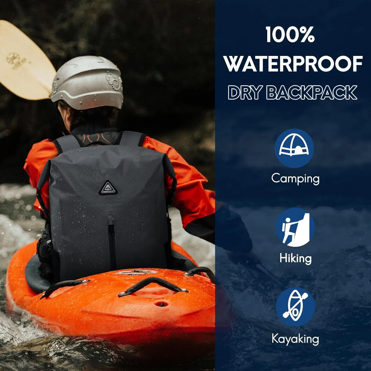 Haimont Dry Backpack Waterproof TPU Bag 30L, Lightweight Roll Top Dry Bag with Laptop Pocket for Kayaking, Boating, Rafting