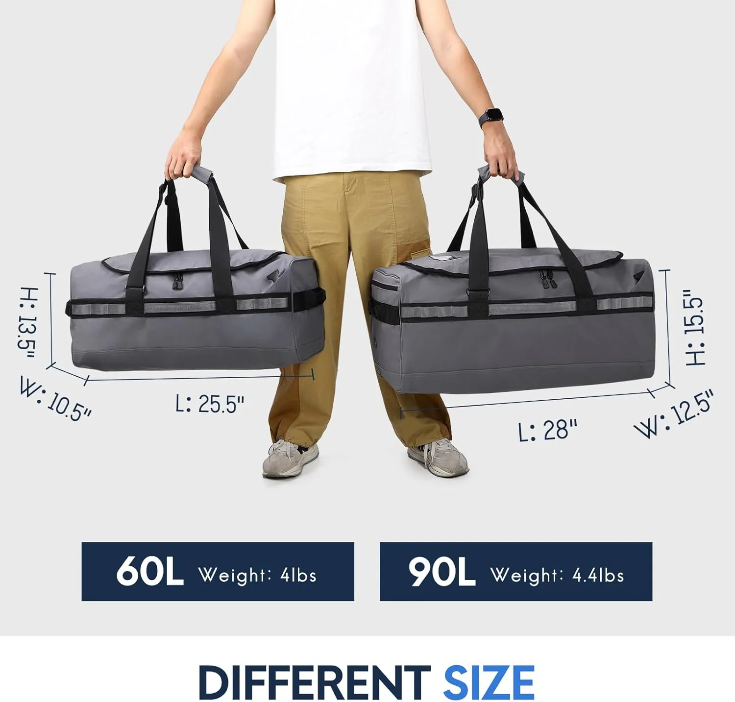 Haimont Gym Duffel Backpack Bag for Men Large Sports Duffle Bags with Backpack Straps for Hiking Travel Weekender Workout, Water Resistant, Gray, 60L