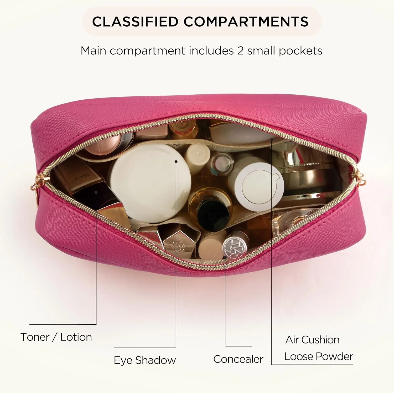 HBselect Makeup Bag for Purse Cosmetic Bags for Women Make Up Organizer Travel Pouch with Slip-in Pockets